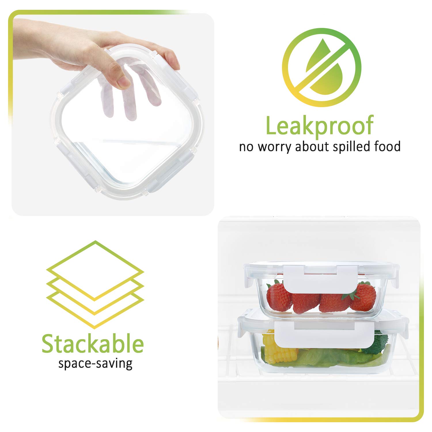 24-Piece Glass Food Storage Containers Set with Airtight Snap Locking Lids - BPA-Free Meal Prep Containers for Lunch, Leftovers & Meal Planning | Microwave, Oven, Freezer & Dishwasher Safe | Perfect for Home, Office & Picnics (White)