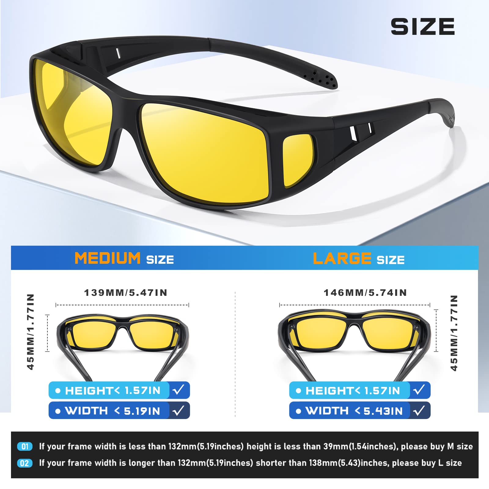Night Vision Driving Glasses - Polarized Fit Over Sunglasses for Men - Perfect for Night Driving & Outdoor Activities