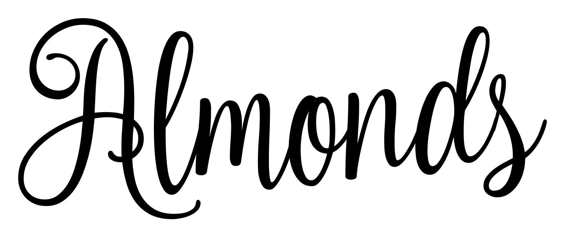 Premium Almonds 5.5w x 2h Die-Cut Vinyl Decal Sticker - Elegant Black Fancy Font for Kitchen Organization & Pantry Labeling - Perfect for Jars, Containers, Spice Racks & Home Decor