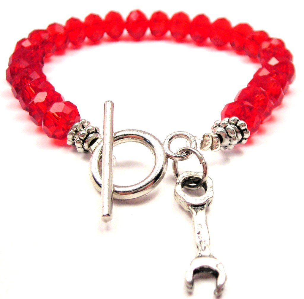 Crimson Red Socket Wrench Crystal Toggle Bracelet - Adjustable Biker Jewelry for Women, Motorcycle Enthusiasts & Fashion Accessories - Perfect for Riding, Gifts & Everyday Wear