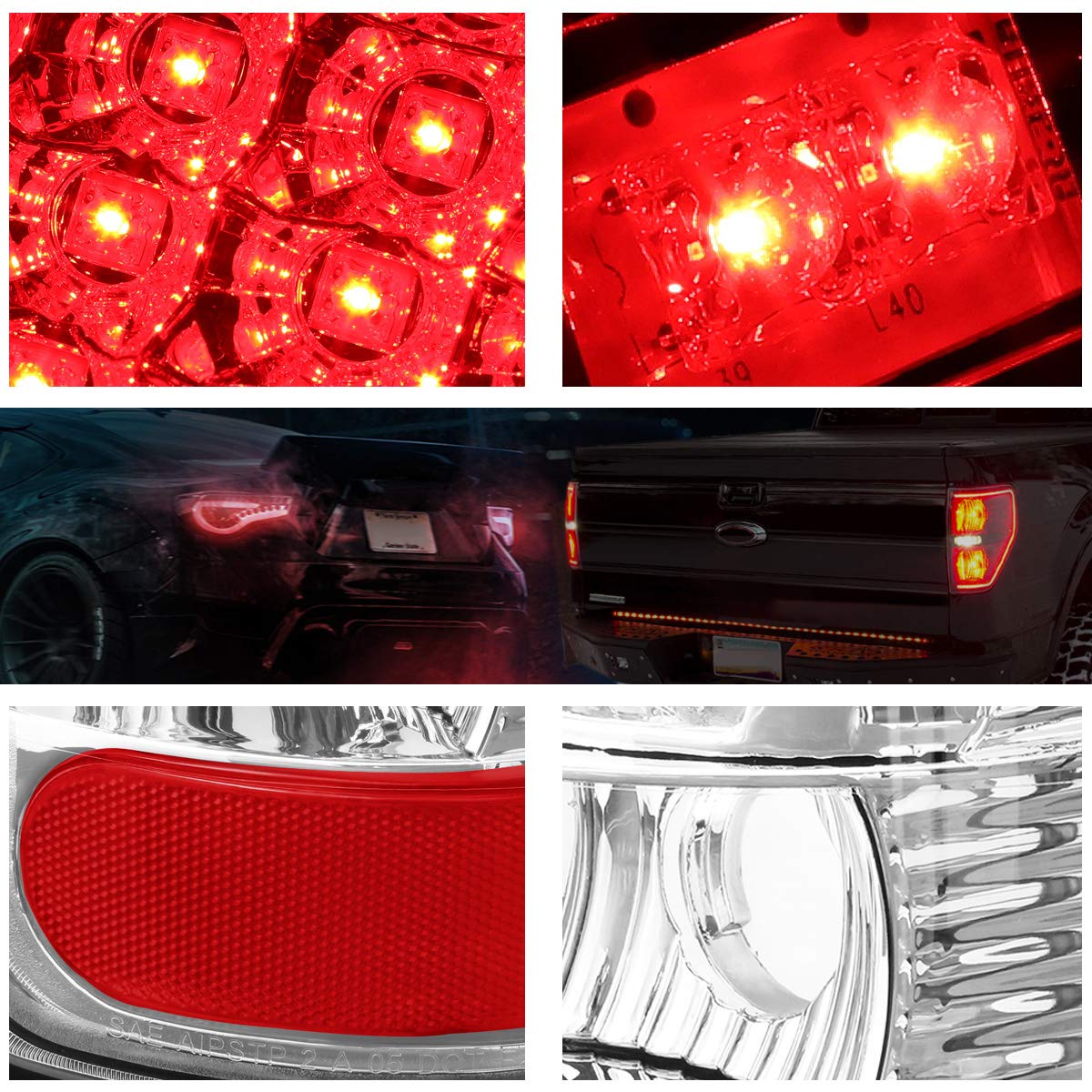 PM PERFORMOTOR Full LED Tail Lights Brake Lamps Assembly for 94-02 Dodge Ram - Chrome Housing & Clear Lens - Enhanced Visibility & Style for Pickup Trucks