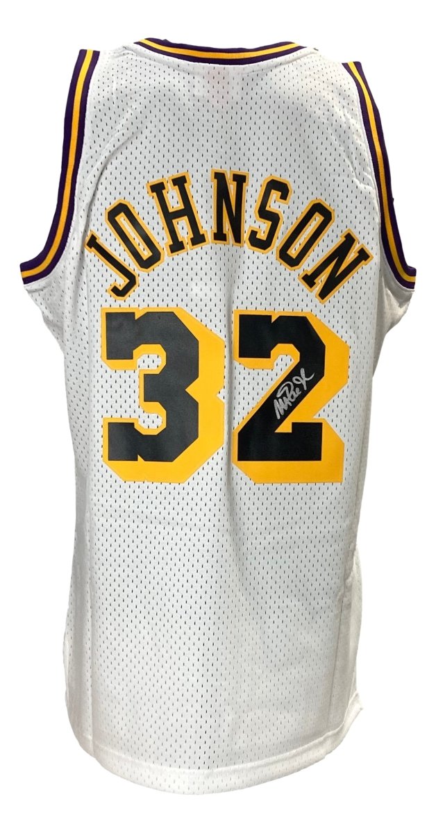 Magic Johnson Signed LA Lakers 1984-85 White Mitchell & Ness Hardwood Classics Swingman Jersey - Authentic NBA Memorabilia for Collectors & Sports Fans - Perfect for Display, Gifts & Game Day