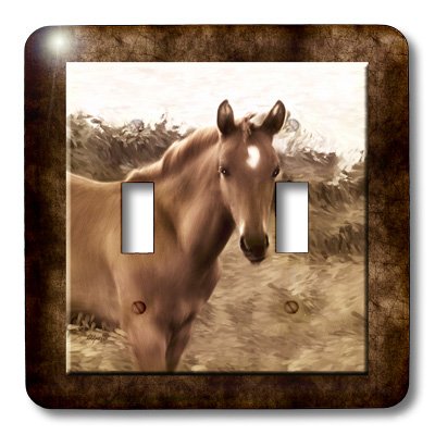 3D Rose LLC lsp_12021_2 The Stallion with Grunge Frame - Double Toggle Switch Wall Art for Home & Office Decor - Perfect for Living Room, Bedroom or Man Cave