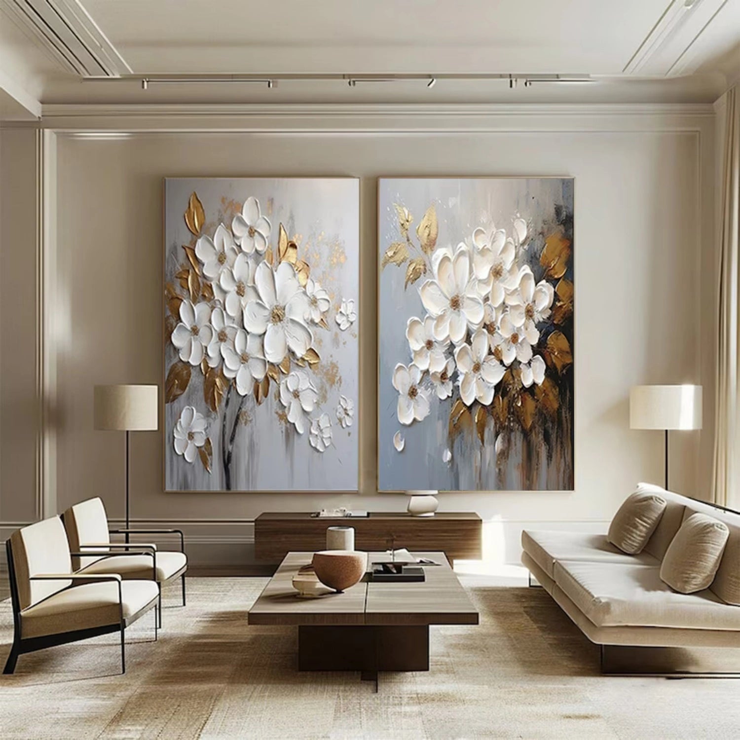 Beautiful Floral and Tree Landscape Painting Set of 2 - Wall Art Decor for Living Room, Bedroom & Office | #FT170