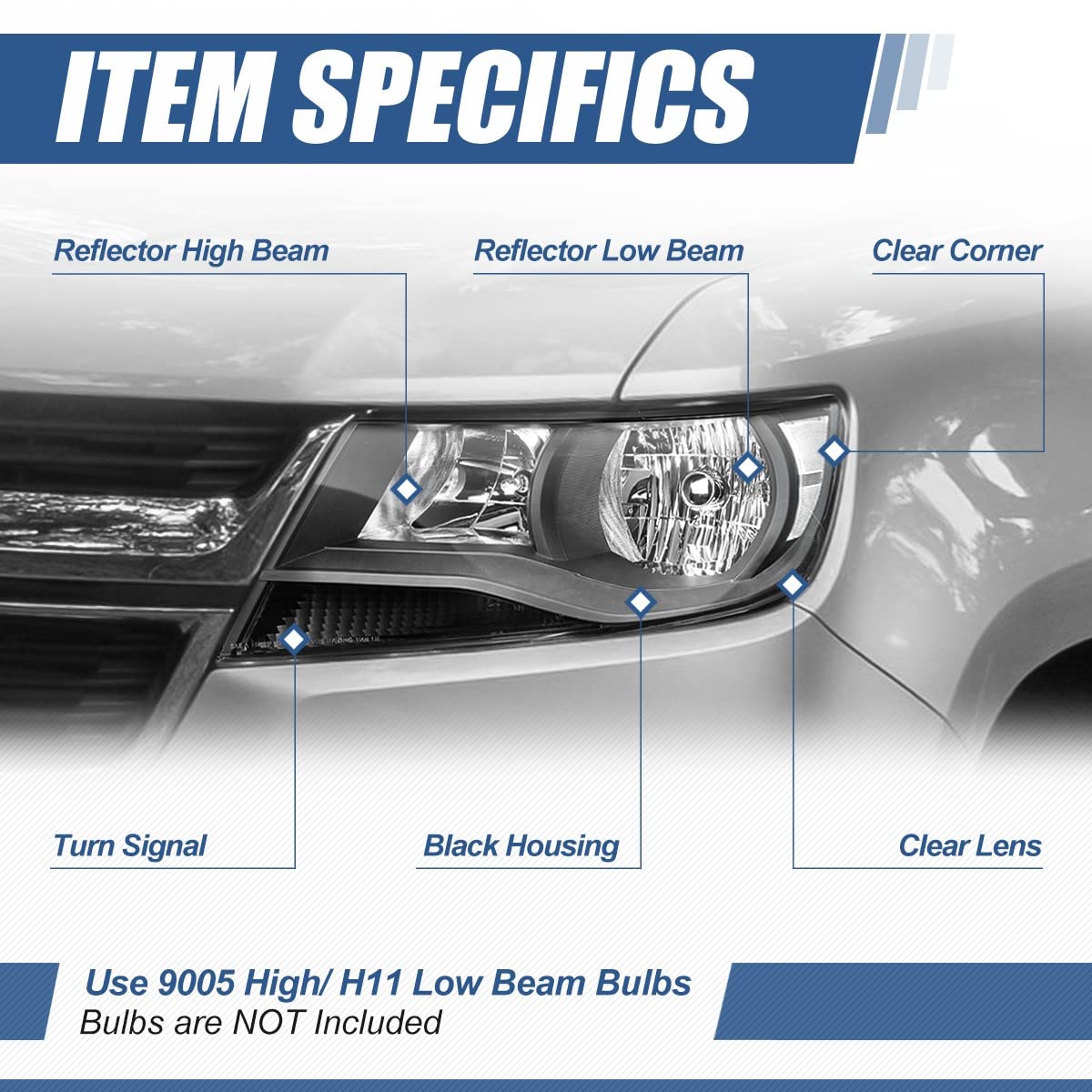 Auto Dynasty Halogen Headlights Assembly for Chevy Colorado 2nd Gen (2015-2020) - Driver & Passenger Side, Black Housing with Clear Lens - Replacement for Dim or Broken Headlights, Improved Night Driving Visibility