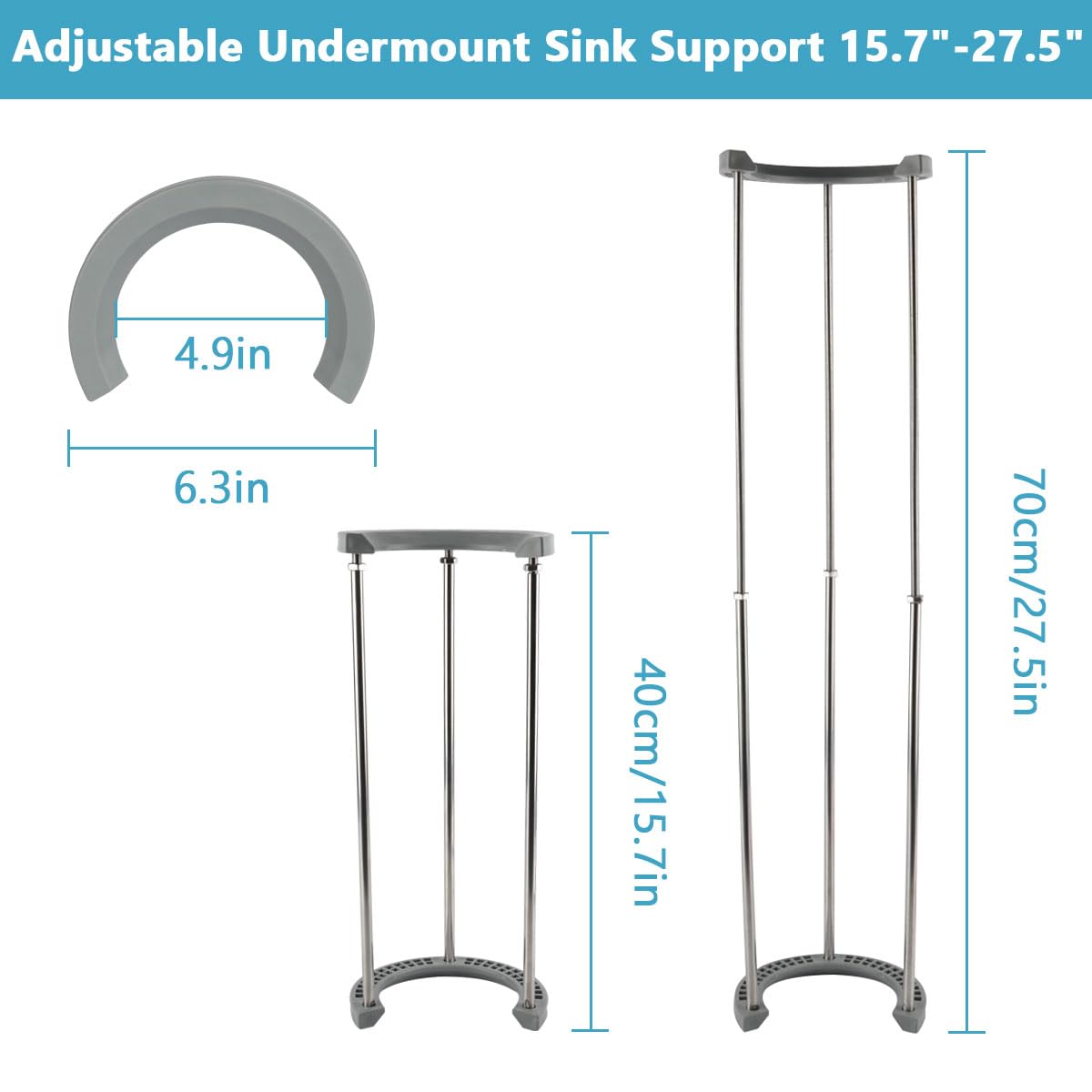 Feeloco Adjustable Undermount Sink Support System - Heavy Duty Stainless Steel Brackets for Kitchen & Bathroom Sinks (15.7-27.5 Inch) - Perfect for DIY Installation and Home Renovation Projects