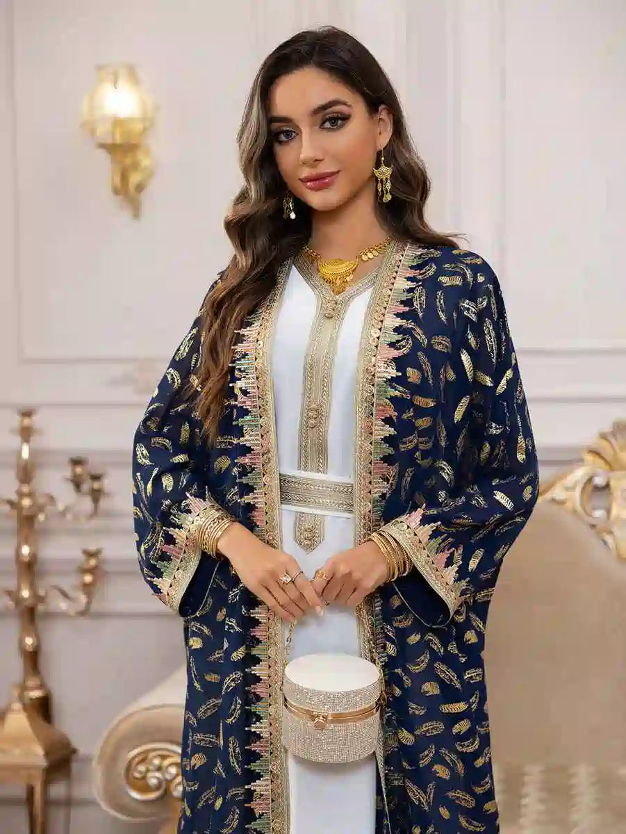 Elegant 2-Piece Eid Outfit - Bronzing Chiffon Caftan Kaftan Dress with Inner Sleeveless Dress #25454 for Women's Special Occasions, Parties & Festive Celebrations