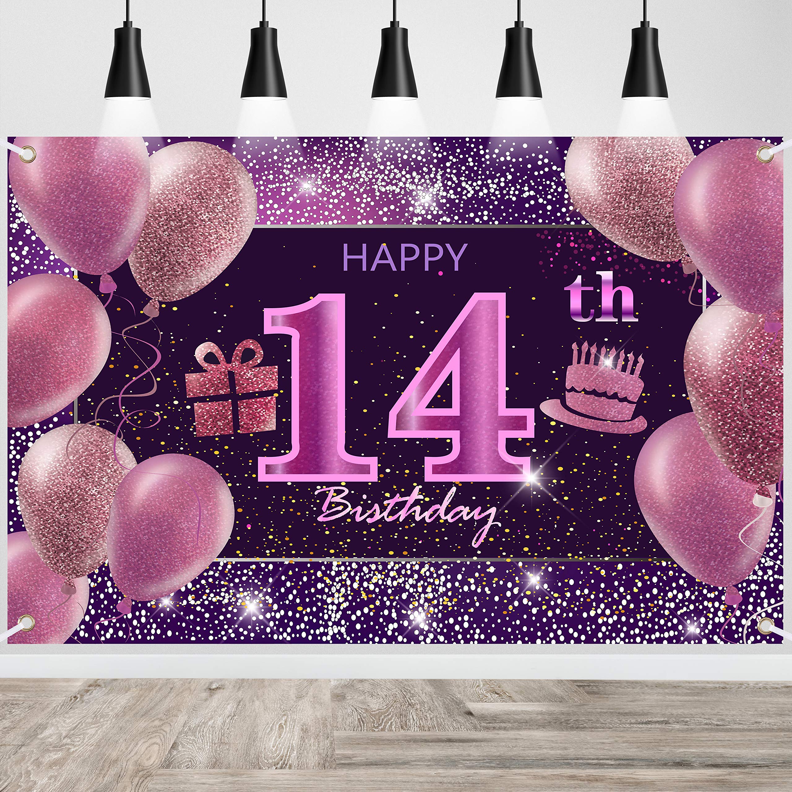 14th Birthday Party Decorations for Girls - Pink Happy Birthday Banner & Backdrop for Women - Perfect for Birthday Parties, Celebrations & Photo Booths