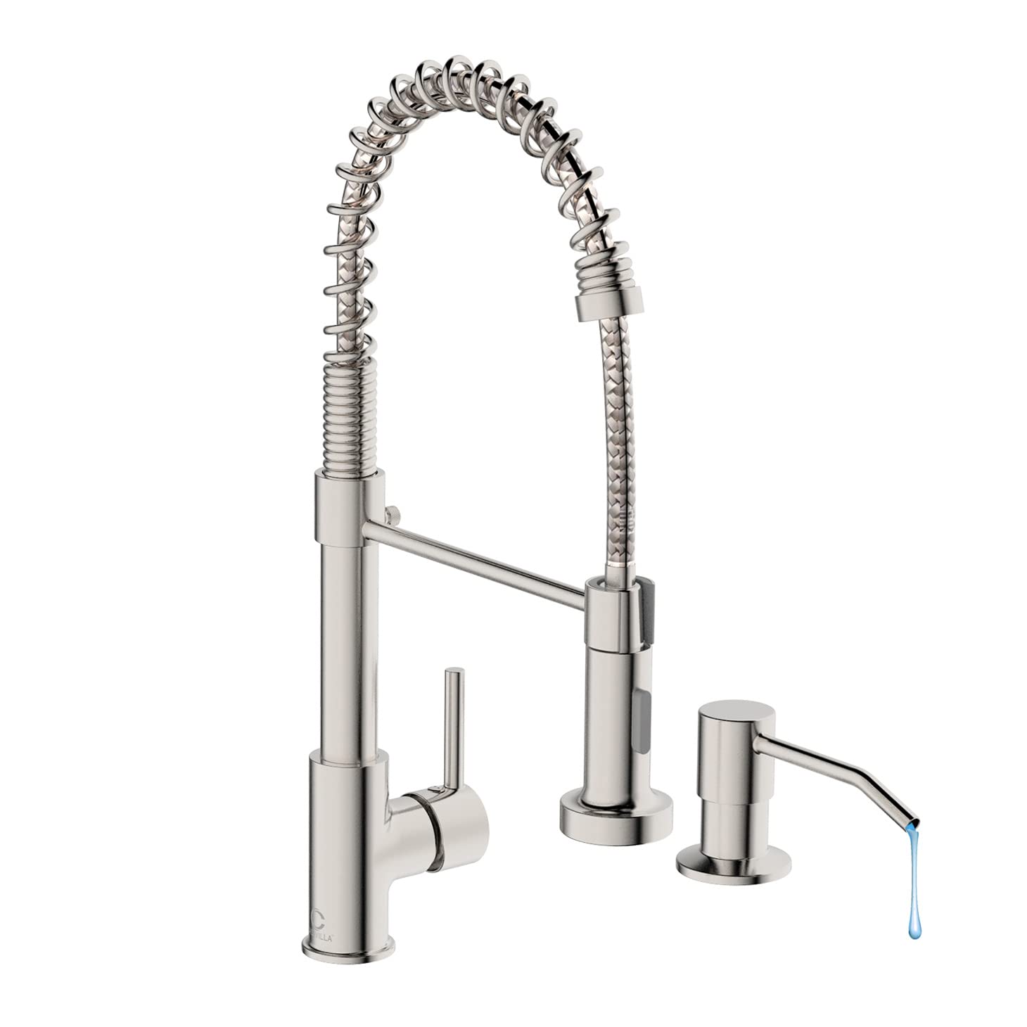 Stainless Steel Single Handle Pull Down Sprayer Kitchen Faucet with Soap Dispenser - Brushed Nickel Finish for RV, Camper, Farmhouse Sink - Ideal for Modern Kitchens & Outdoor Cooking