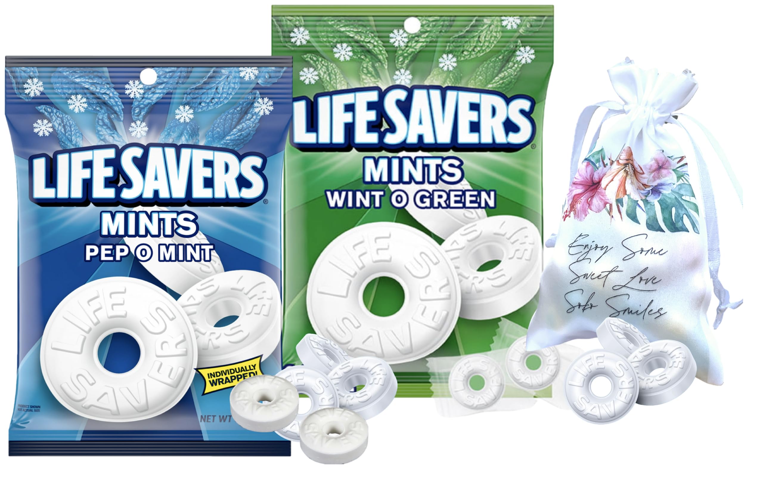 Life Savers Mints Variety Pack - 2 Flavors (Wint O Green & Pep O Mint) | Refreshing Breath Mints for Office, Travel & Gifts | Bulk Candy for Parties, Holidays & Everyday Use | Includes Soko Smiles Pocket Bag