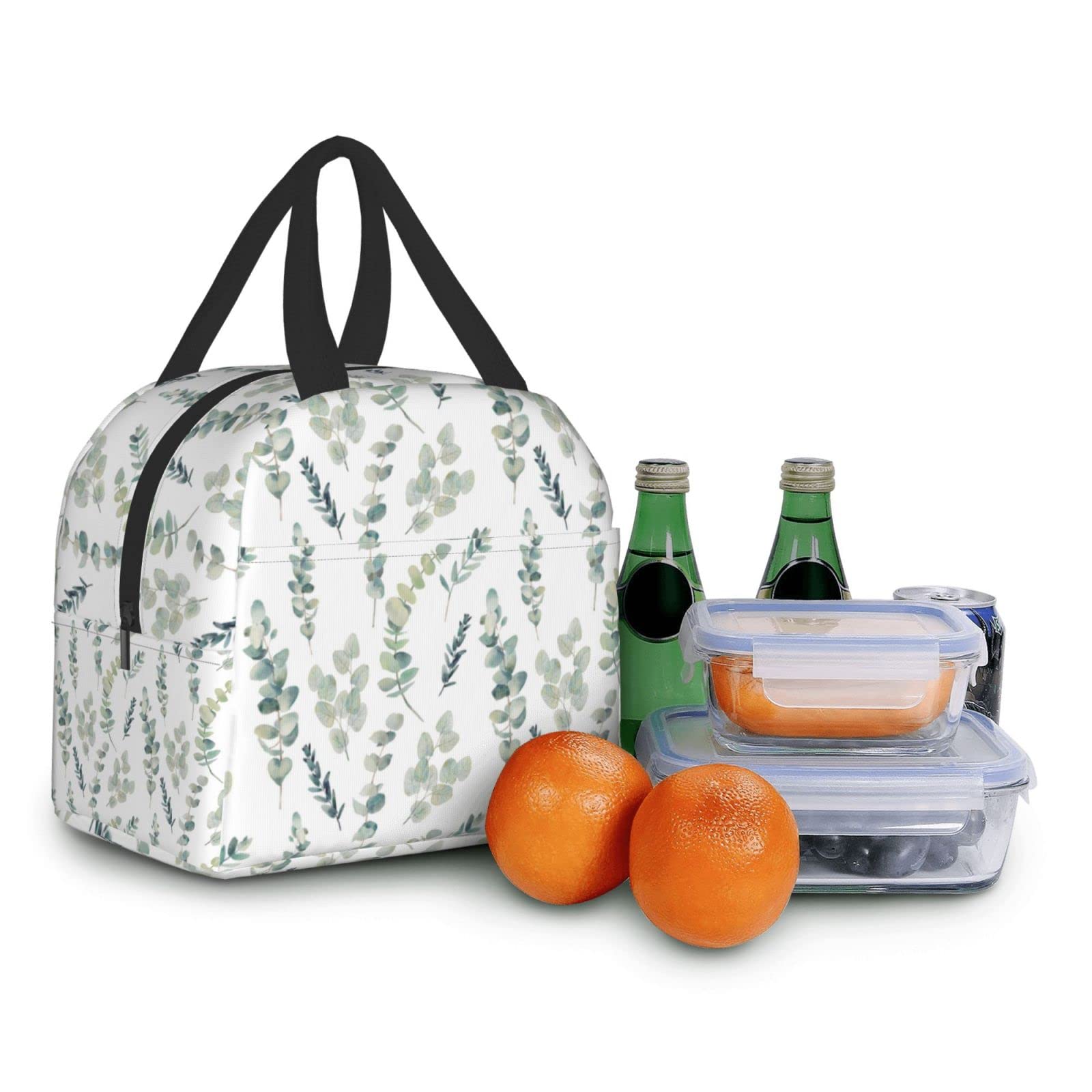 Giwawa Sage Insulated Lunch Bag for Women - Reusable Freezable Cooler Tote with Waterproof Thermal Protection - Perfect for Work, Camping, Travel, Fishing & Picnic - Green Leaf Design