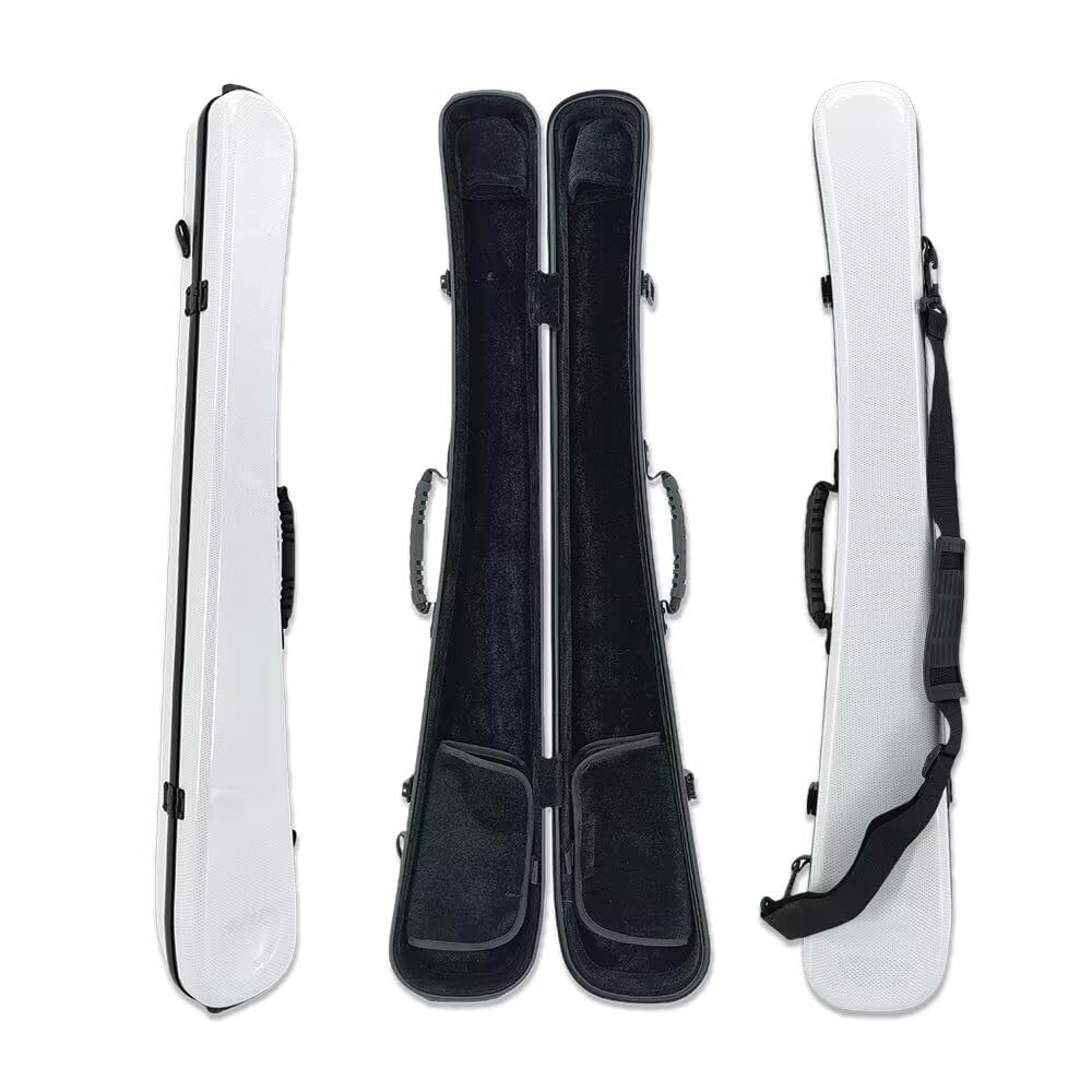 Premium White Upright Double Bass Bow Case - Holds 1-2 French/German Bows - Carbon Fiber Hard Protection Case with Adjustable Shoulder Strap - Ideal for Orchestra Performances, Music School & Professional Musicians