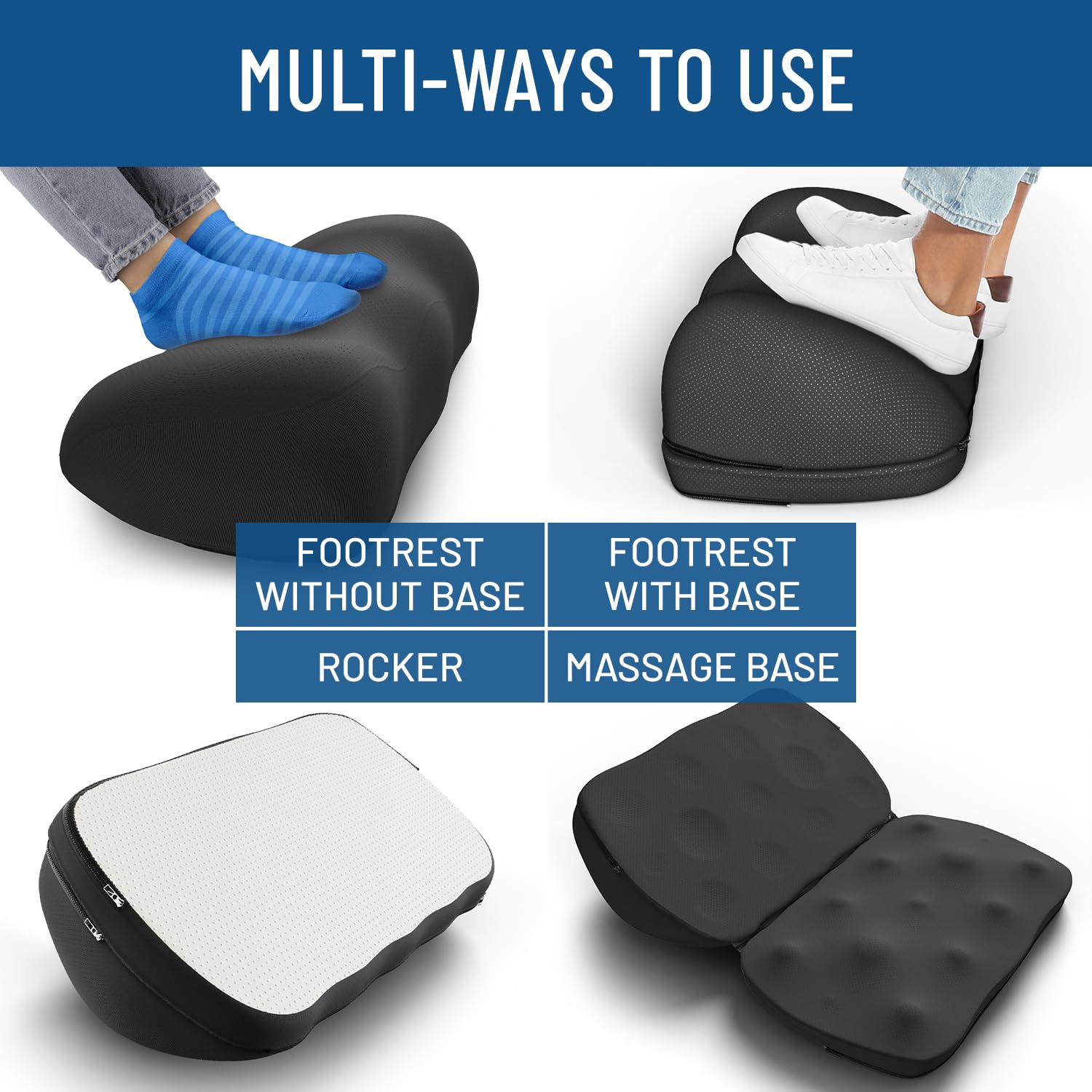 Everlasting Comfort Adjustable Cloud Foot Rest for Under Desk - Ergonomic Memory Foam Office Foot Stool with Pressure Point Nodes, Perfect for Work, Gaming & Home Office - Supports Posture & Improves Comfort for Long Sitting Hours