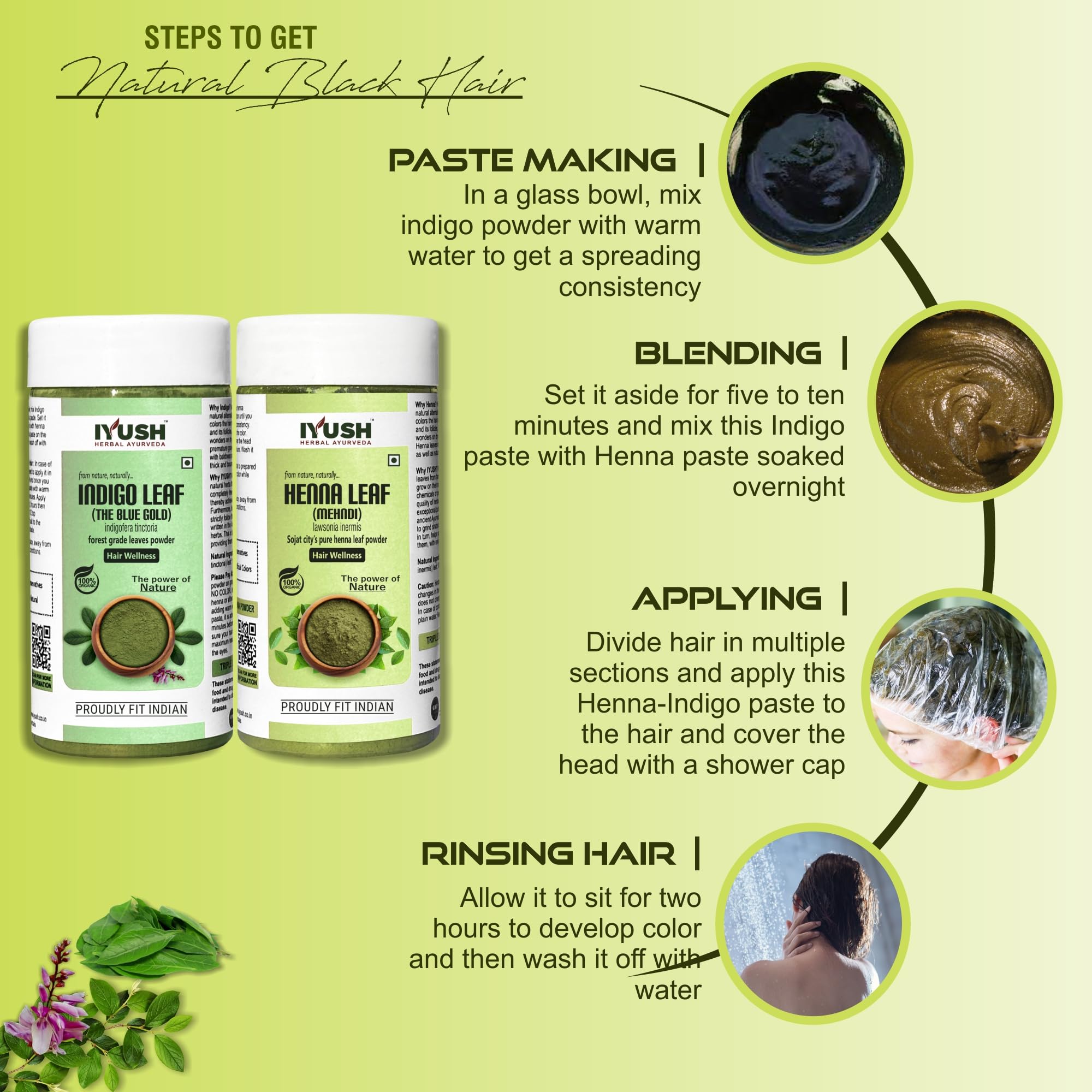 Organic IYUSH Ayurvedic Amla Powder & Indigo Powder for Natural Hair Coloring – 500g (250g Each) | Herbal Hair Dye with Gooseberry Extract | Chemical-Free Gray Coverage | Perfect for DIY Hair Coloring at Home, Salon Use & Ayurvedic Hair Treatments