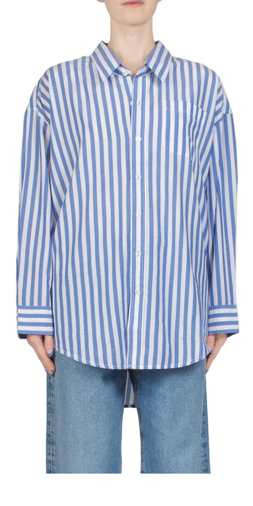 Stylish Button Front Shirt with Wide Blue Stripes - Casual & Office Wear for Men & Women