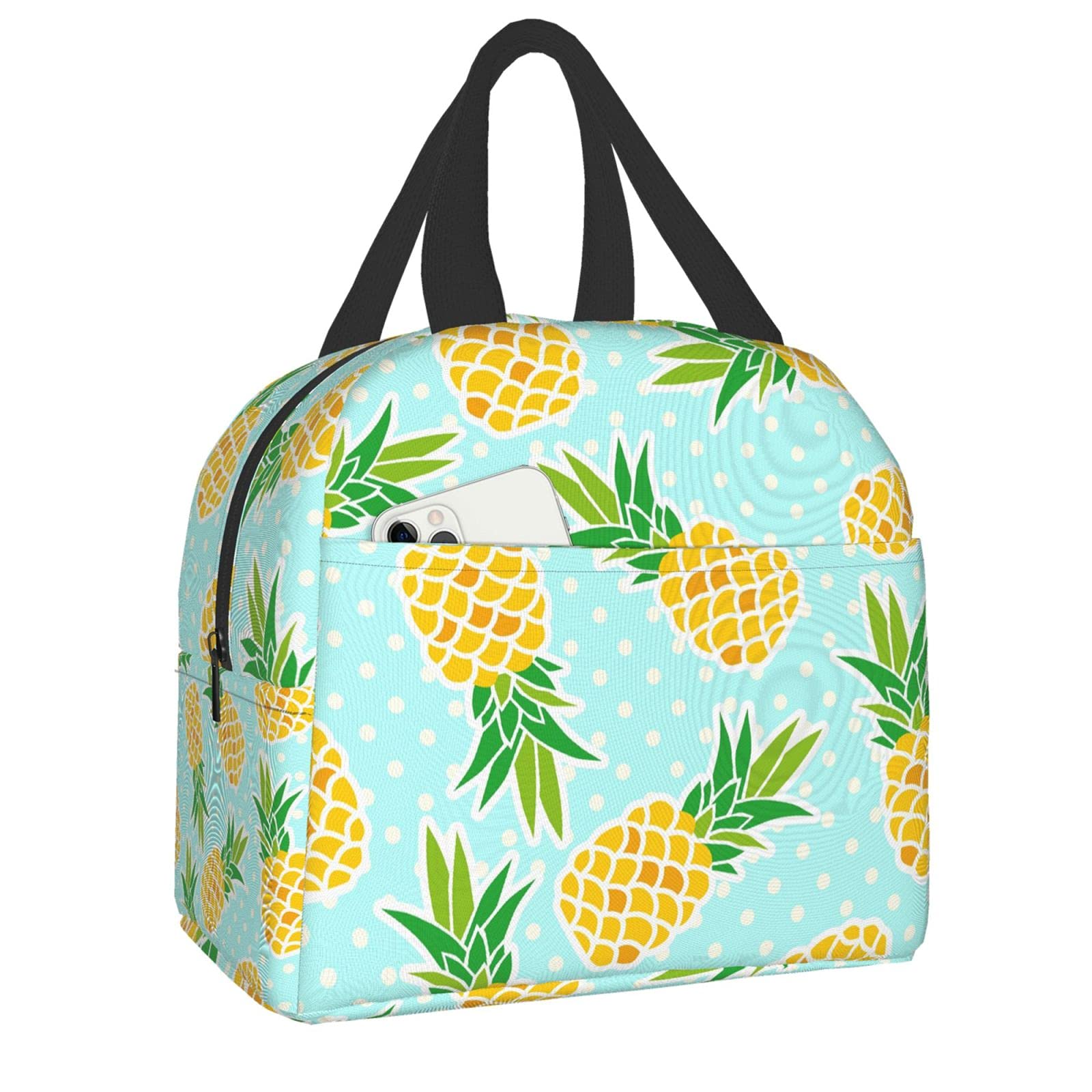 Stylish Pineapple Insulated Lunch Bag - Reusable & Compact Tote for Women & Men - Perfect for School, Office, Work & Picnics