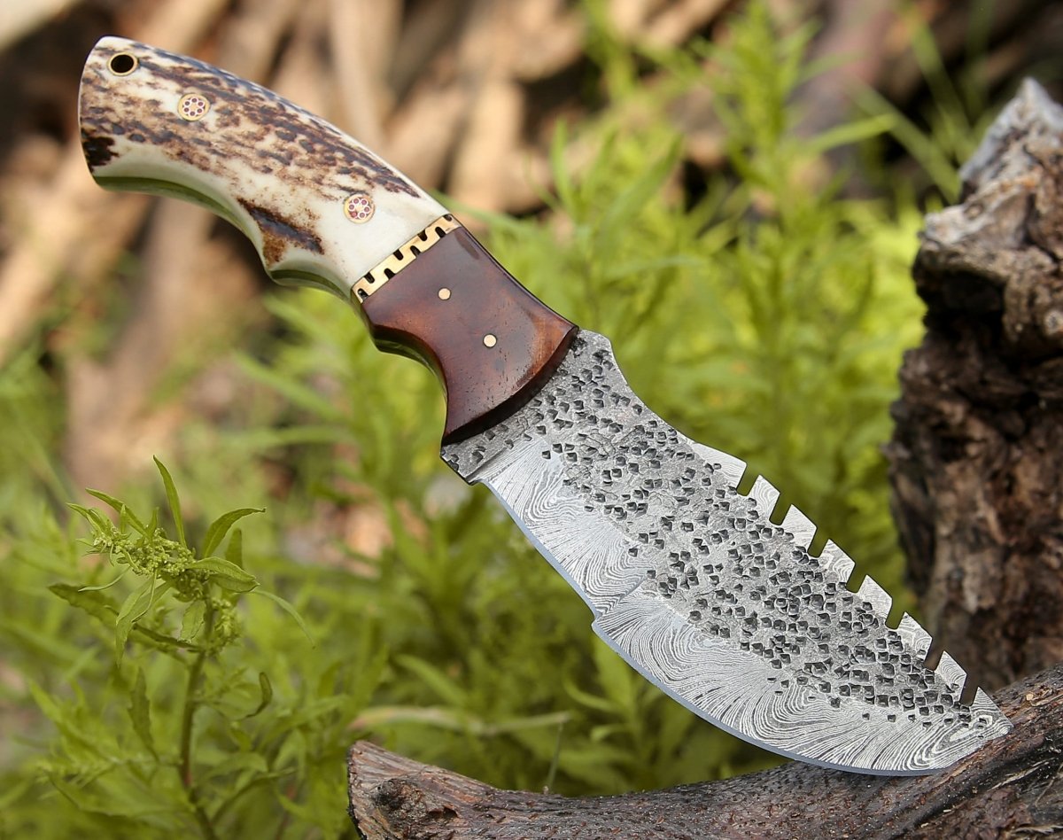 Premium Zeus Tracker Knife with Genuine Antler & Rosewood Handle - Survival, Hunting, and Outdoor Camping Essential