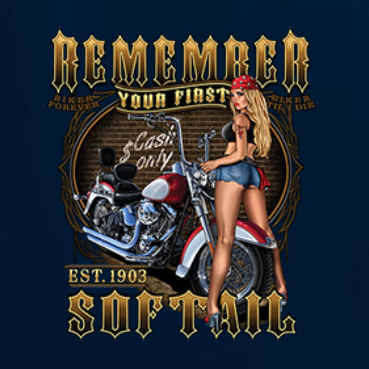 Vintage Soft Tail Bike & Hot Babe Cars Trucks Print Men's Long Sleeve Shirt - Perfect for Motorcycle Riders, Car Enthusiasts & Casual Wear