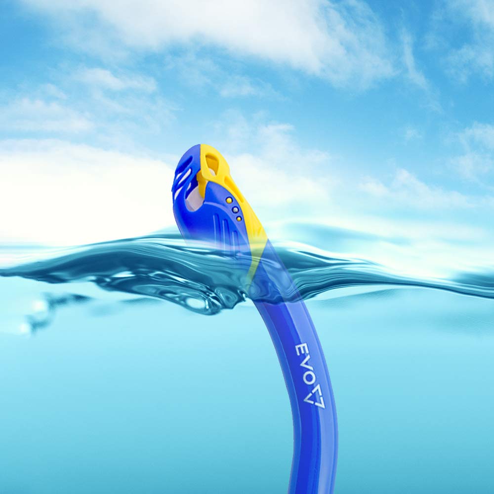 EVO One Dry Snorkel for Kids - Comfortable Snorkeling Gear with Splash Guard & Lower Purge Valve - Best Swimming Accessories for Children - Perfect for Pool, Beach & Ocean Adventures