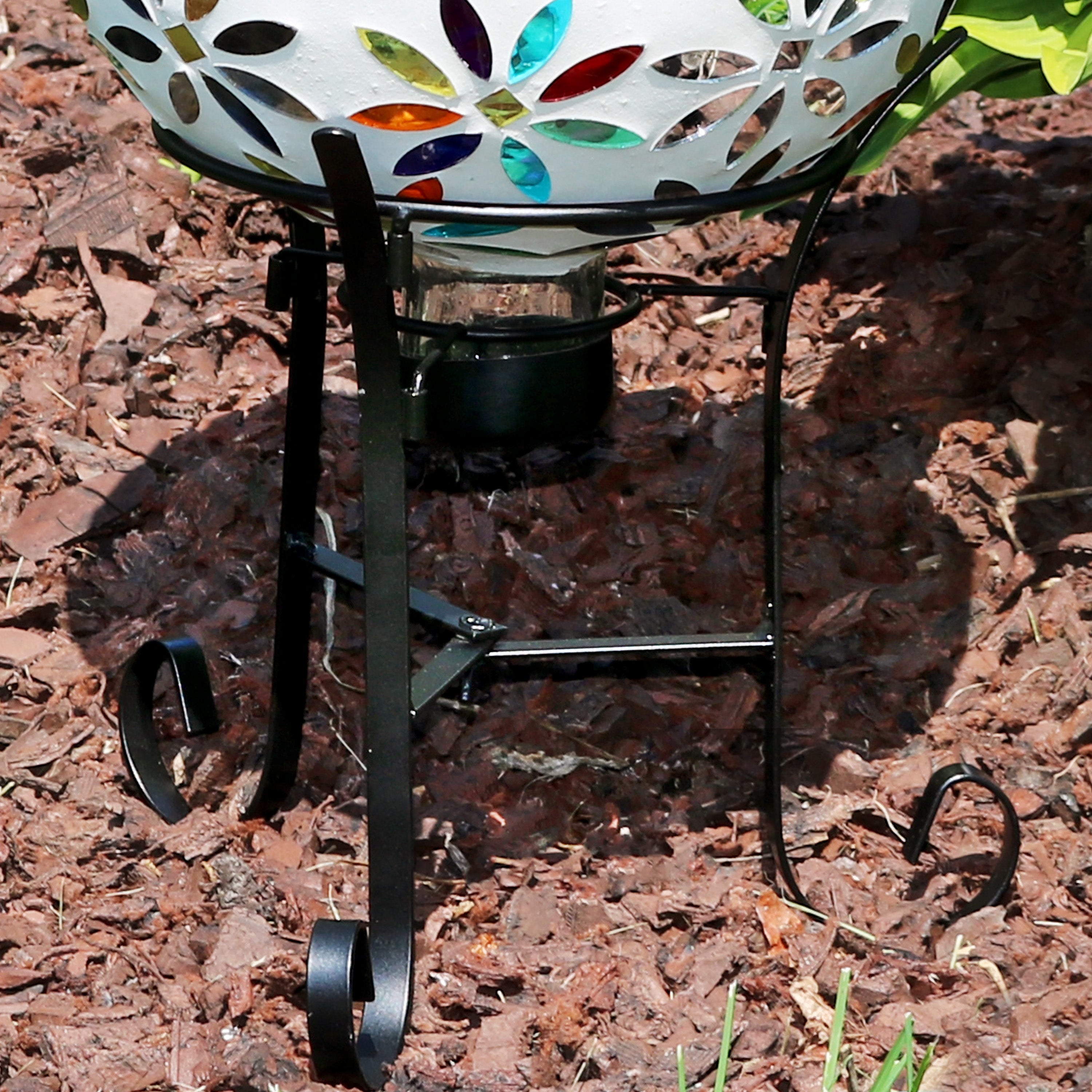 Sunnydaze Black Steel Traditional Style Gazing Globe Stand - 9 Inch Garden Decor for Outdoor Patio, Lawn & Yard Decoration | Perfect for Landscaping, Flower Beds & Backyard Ornaments