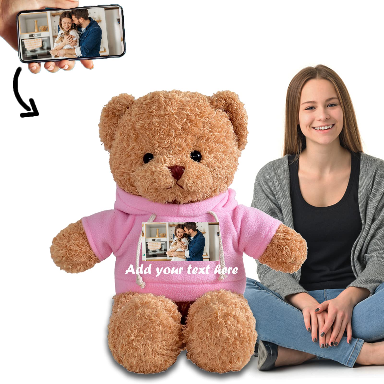 Giant Teddy Bear Stuffed Animal 44in - Custom Personalized Plush Toy with Text & Photo - Perfect Birthday & Graduation Gift for Her/Him - Great for Nursery Decor, Valentine's Day Surprise & Anniversary Present