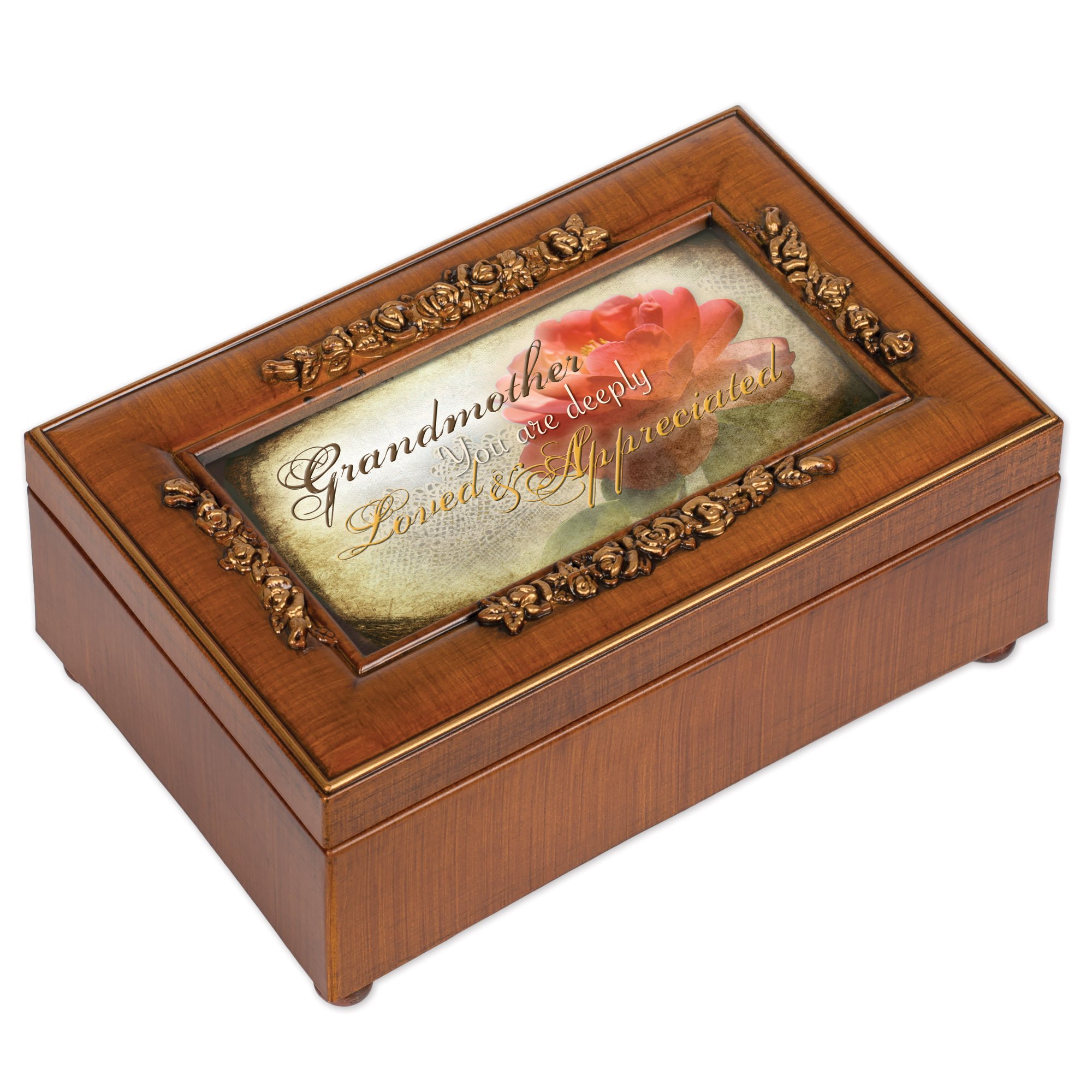 Vintage Woodgrain Cottage Garden Music Jewelry Box with Petite Rose Design - Plays 'What a Wonderful World' - Perfect for Home Decor, Gift Giving & Keepsake Storage