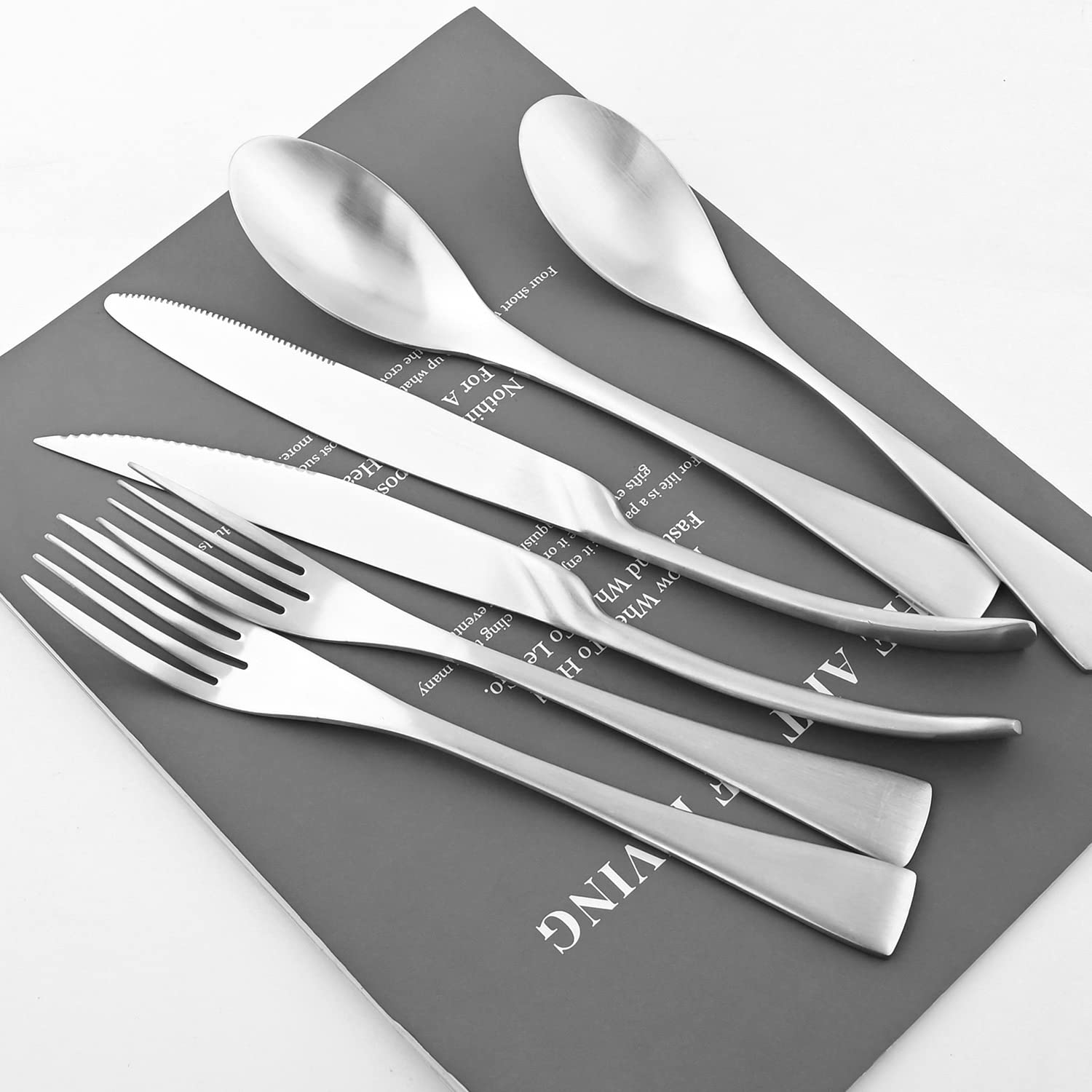 Premium 24-Piece Stainless Steel Flatware Set - Gugrida Silverware Cutlery Set with Dinner & Steak Knives, Matte Silver Forks & Spoons, Dishwasher Safe Tableware for 4 - Perfect for Fine Dining, Dinner Parties & Everyday Kitchen Use
