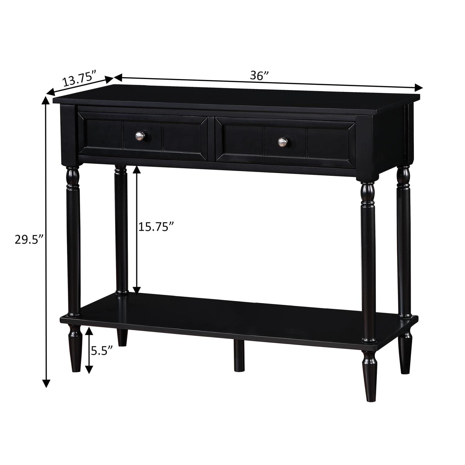 French Country 2-Drawer Hall Table with Shelf - Black Wooden Entryway Console Table for Living Room, Bedroom & Foyer | Rustic Home Decor & Storage Solution