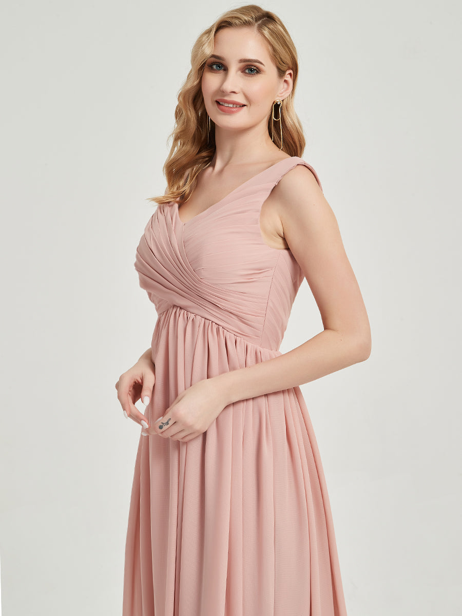 Cornflower Blue V-Neck Sleeveless Empire Waist Maxi Chiffon Bridesmaid Dress - Elegant Formal Gown for Weddings, Prom & Special Occasions