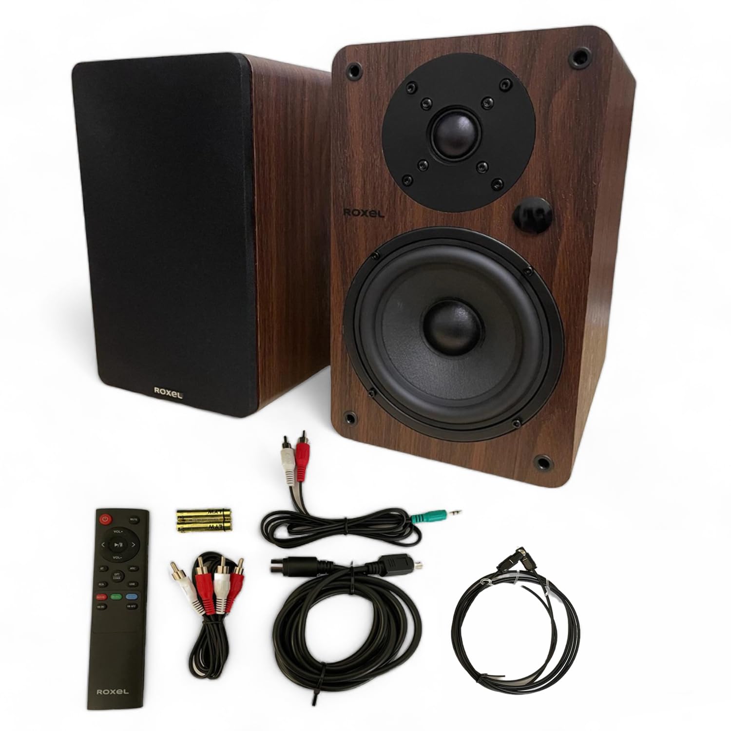 Roxel Onyx Active Bookshelf Speakers - 100W RMS Power, Bluetooth 5.0 Wireless Streaming, HDMI ARC, 3m Speaker Cable - Premium Sound for Home Theater, Movies, Music & Office - Walnut Finish - Perfect for Living Room, Gaming Setup & Workspace Entertainment