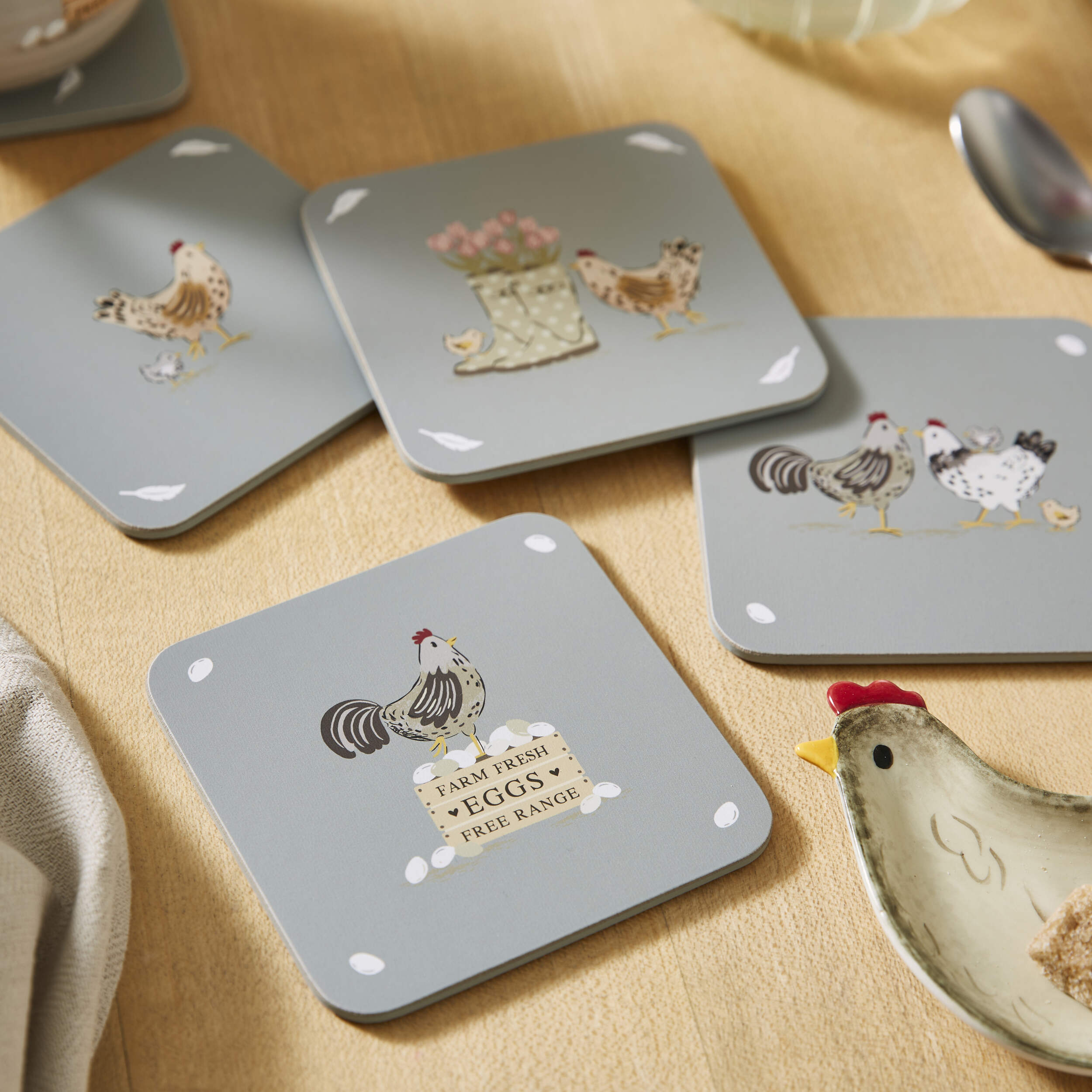 Hen House Lane Set of 4 Absorbent Cork Coasters - Perfect for Coffee Tables, Dining Tables & Home Decor, Protects Furniture from Stains & Water Rings