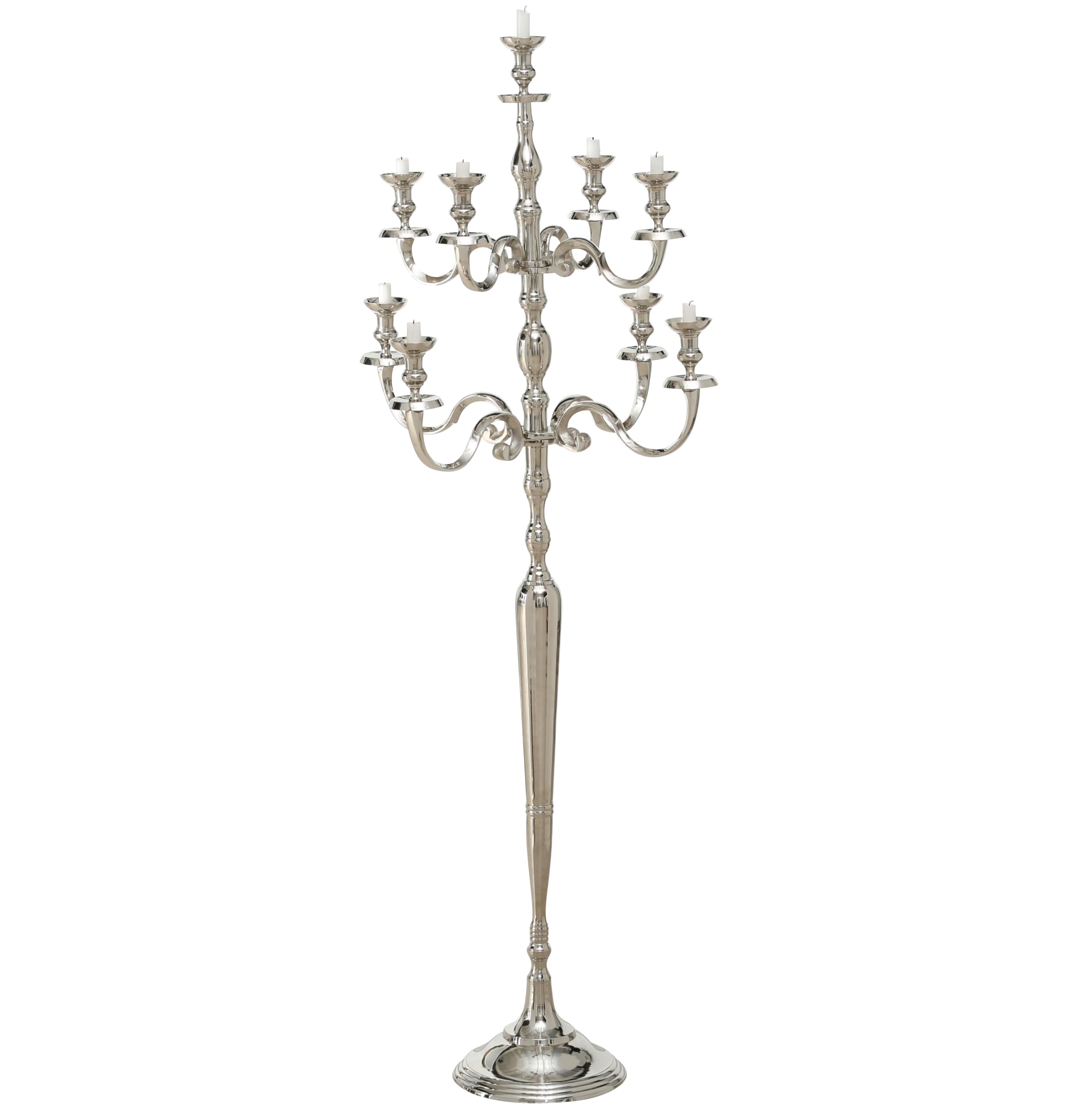 Handcrafted Silver Aluminum Nickel Hamptons Tall Nine Candle Candelabra - 6 Feet (71 Inches/180cm) Height - Elegant Centerpiece for Weddings, Dining Tables & Luxury Home Decor