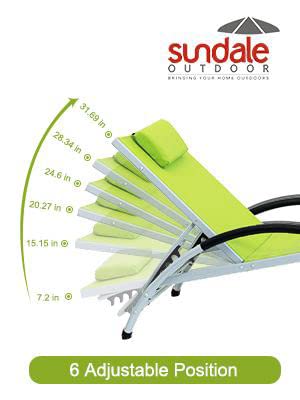 Sundale Outdoor Adjustable Patio Chaise Lounge Set of 2 - 6-Position Reclining Chairs for All-Weather Indoor/Outdoor Use - Perfect for Reading, Meditation, Sleeping & Exercising - Green Patio Furniture for Backyard, Poolside & Garden Relaxation