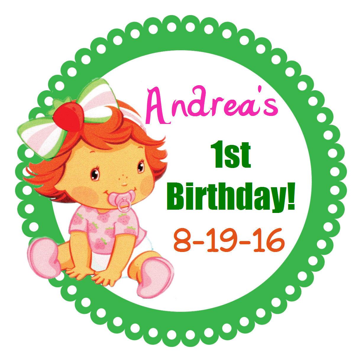 Strawberry Shortcake 1st Birthday Party Stickers - Adorable Cake Decorations for Baby's First Birthday Celebration