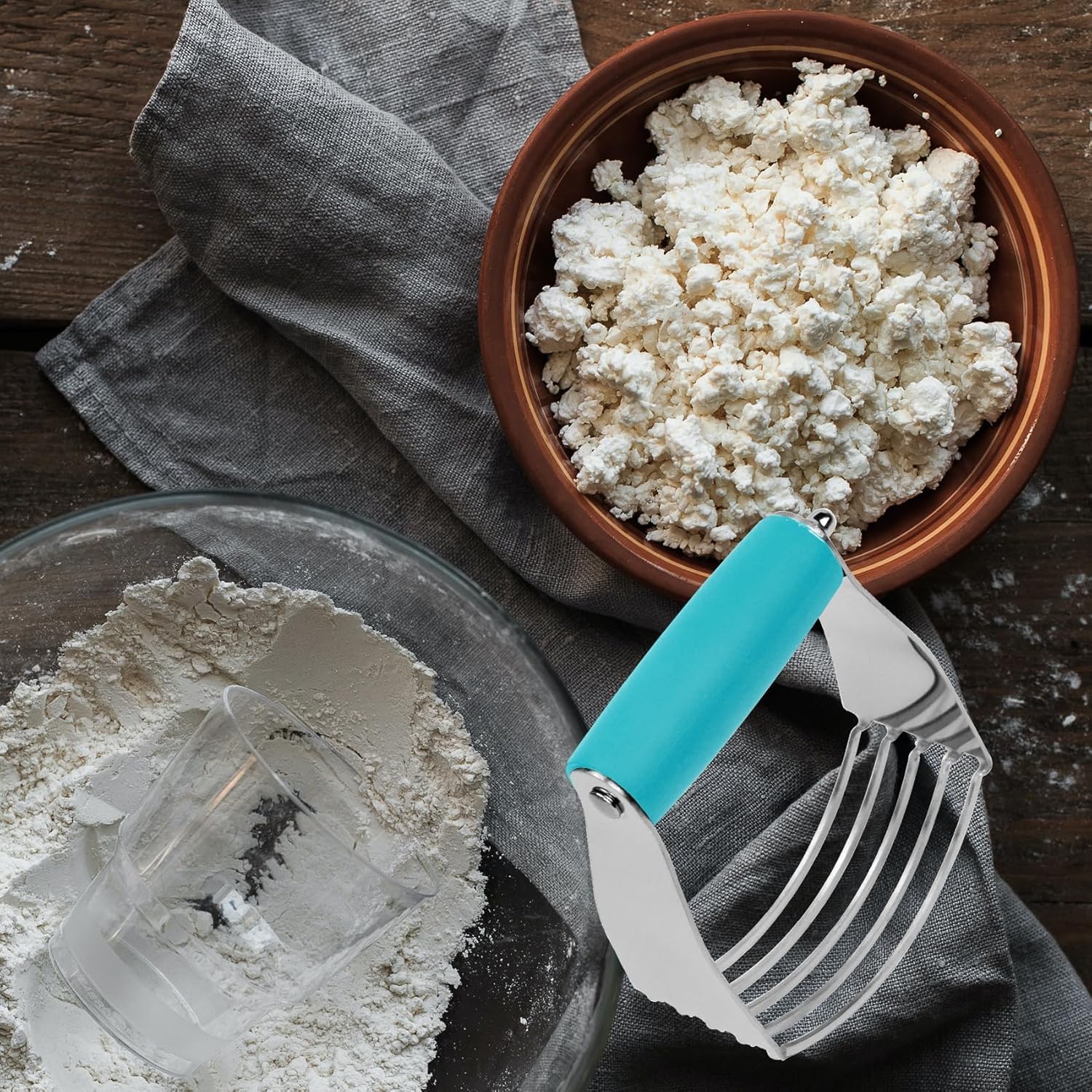 Professional Stainless Steel Pastry Cutter - Heavy Duty Dough Blender & Mixer for Baking, Pie Crust, Cookies | Sharp Manual Dough Cutter Tool with Ergonomic Handle (Blue) - Perfect for Home Bakers & Professional Chefs