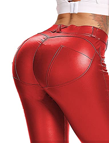 #1 Pocket Leather Legging-red