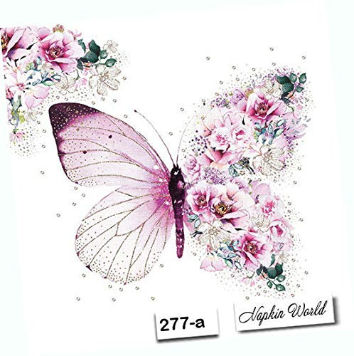 Elegant Floral Butterfly Pink Paper Napkins - 6.5