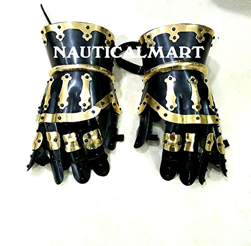 Medieval Black Brass Gauntlet Knight Mitten Iron Gloves - Authentic Renaissance Armor for LARP, Cosplay & Historical Reenactment - Perfect for Costume Parties, Theater Performances & Medieval Fairs