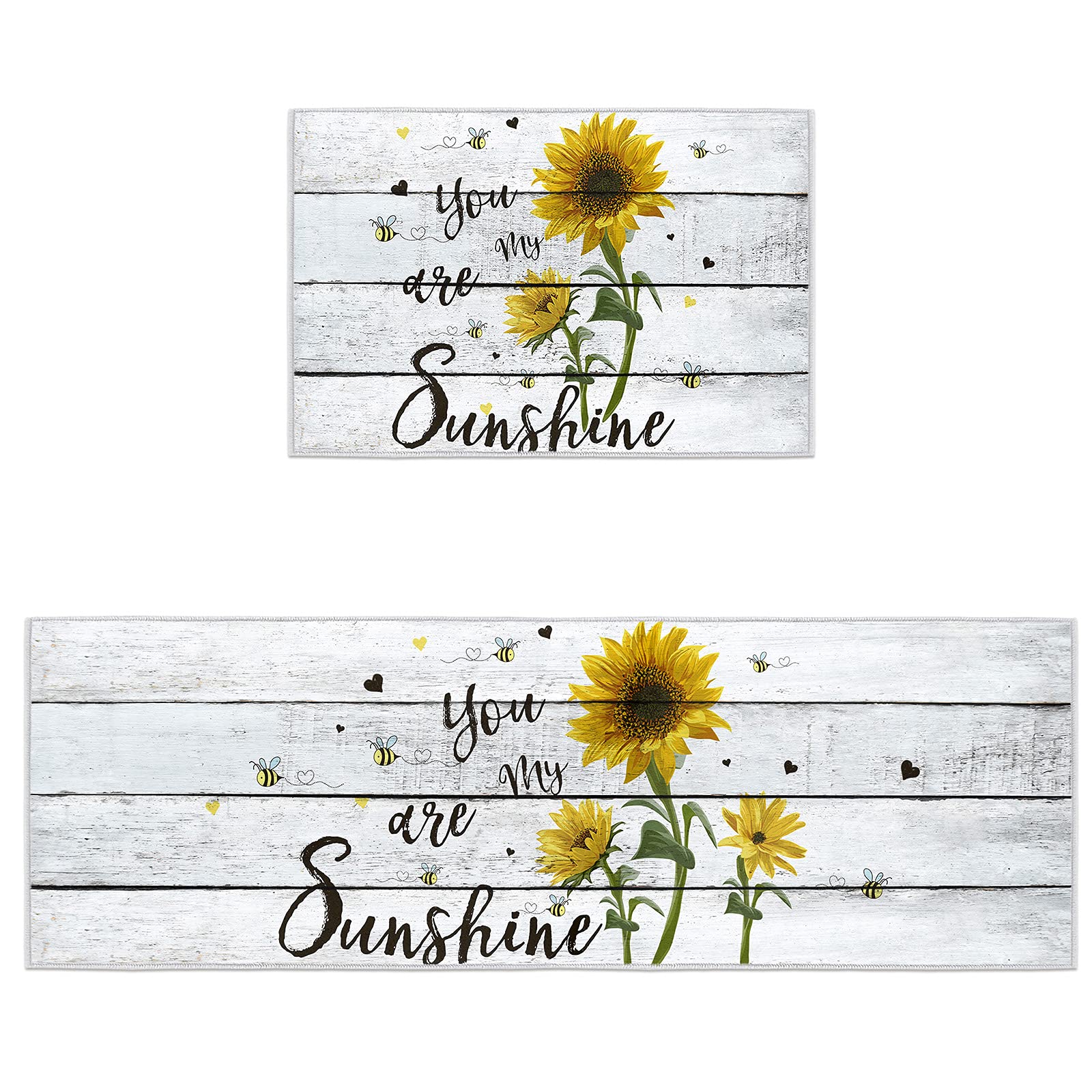 Sunflower Non-Slip Washable Kitchen Rugs & Mats - Yellow Flower Runner Rug, Low Pile Floor Mat for Kitchen Decor, Indoor Accent Throw - Perfect for Farmhouse, Boho & Cottage Style Kitchens