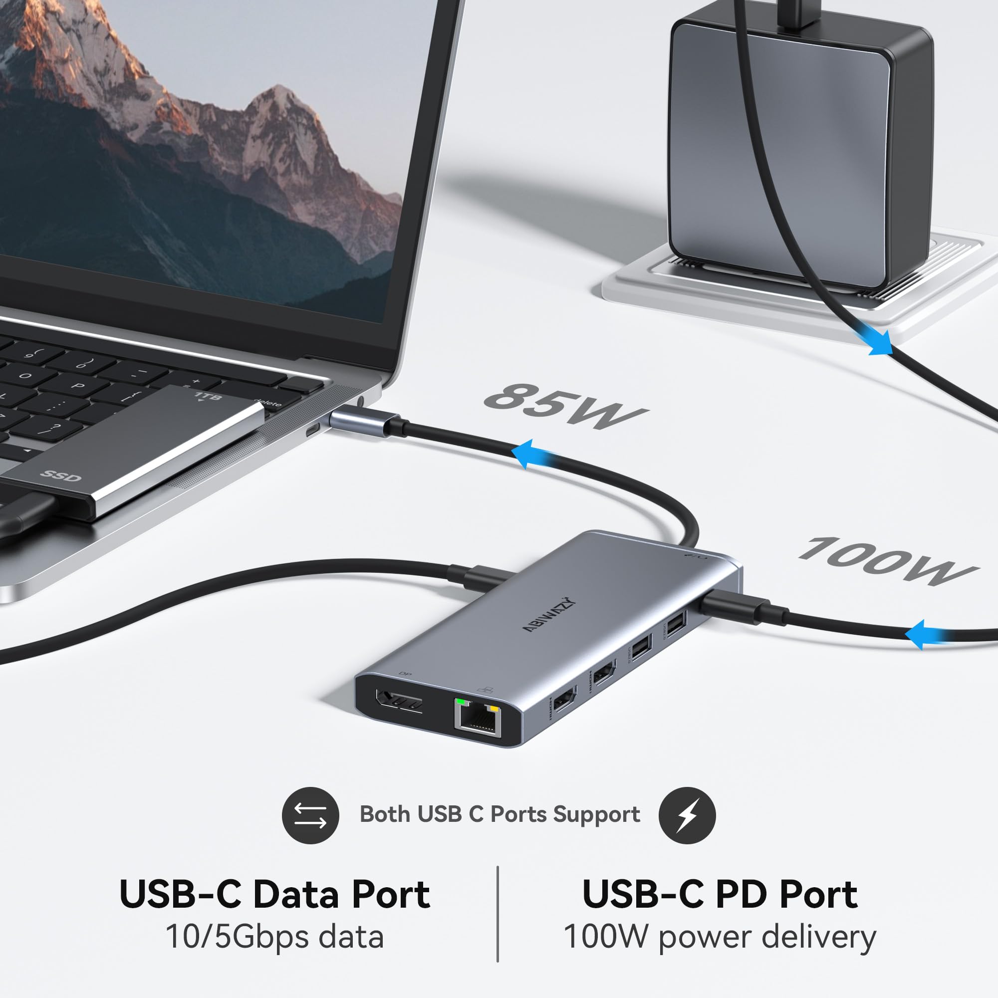 Premium USB C Docking Station Dual Monitor - 14-in-1 USB C Hub with Triple Display (HDMI/DP), 10Gbps USB 3.1 Ports, 100W PD Charging, Ethernet, SD/TF Card Reader, Audio Jack - Compatible with Dell/HP/Lenovo MacBook - Perfect for Home Office & Multi-Screen Workstations