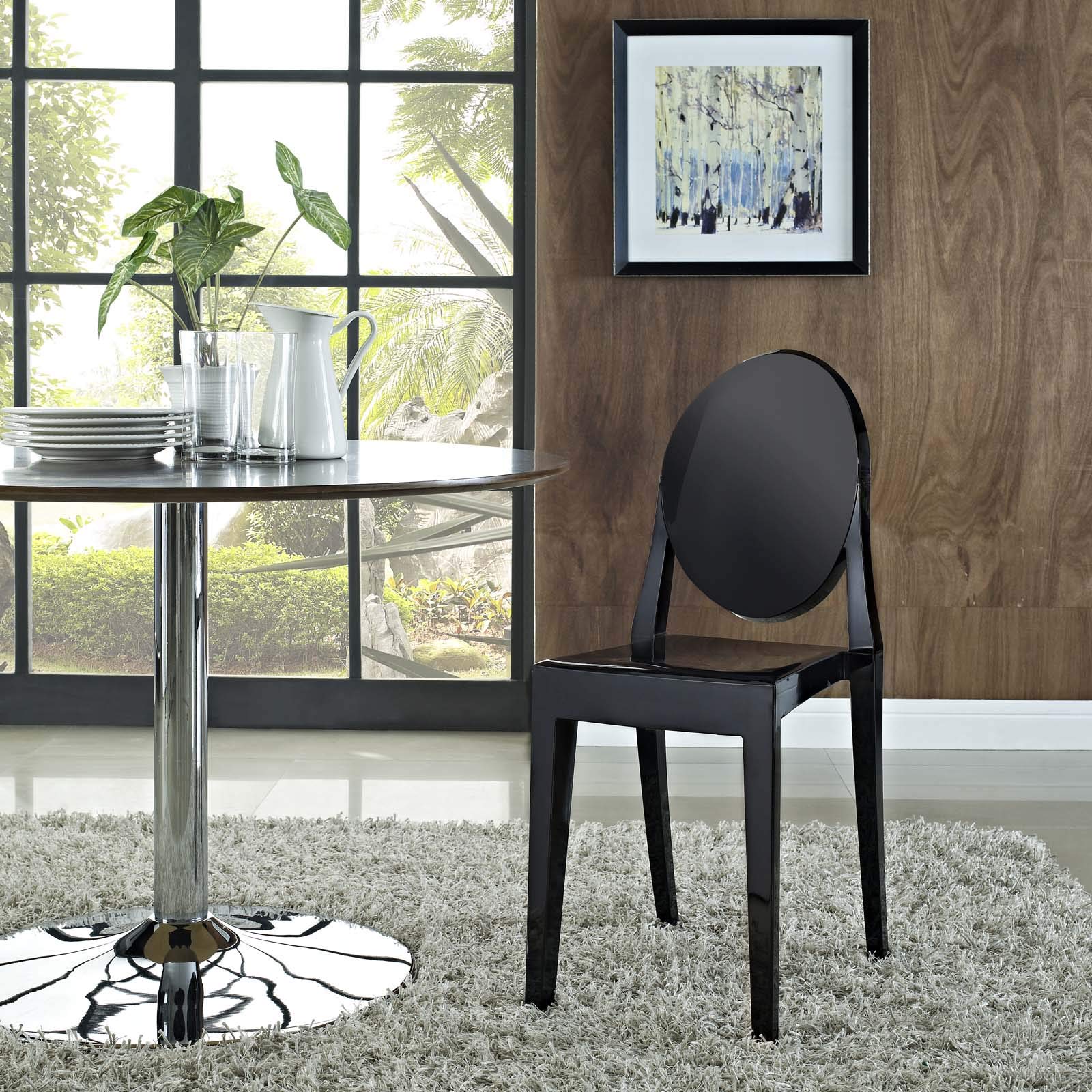 Modern Acrylic Stacking Dining Chairs - Set of 4 Black Contemporary Kitchen & Dining Room Chairs - Fully Assembled for Home, Office, Restaurant & Outdoor Use