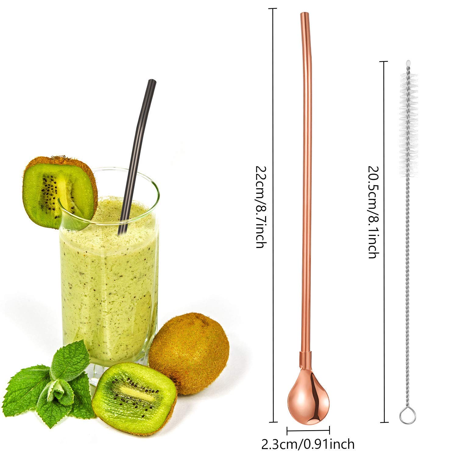 4-Pack Reusable Stainless Steel Spoon Straws with Cleaning Brush - Eco-Friendly Metal Drinking Straws for Smoothies, Cocktails, Iced Coffee & Bubble Tea