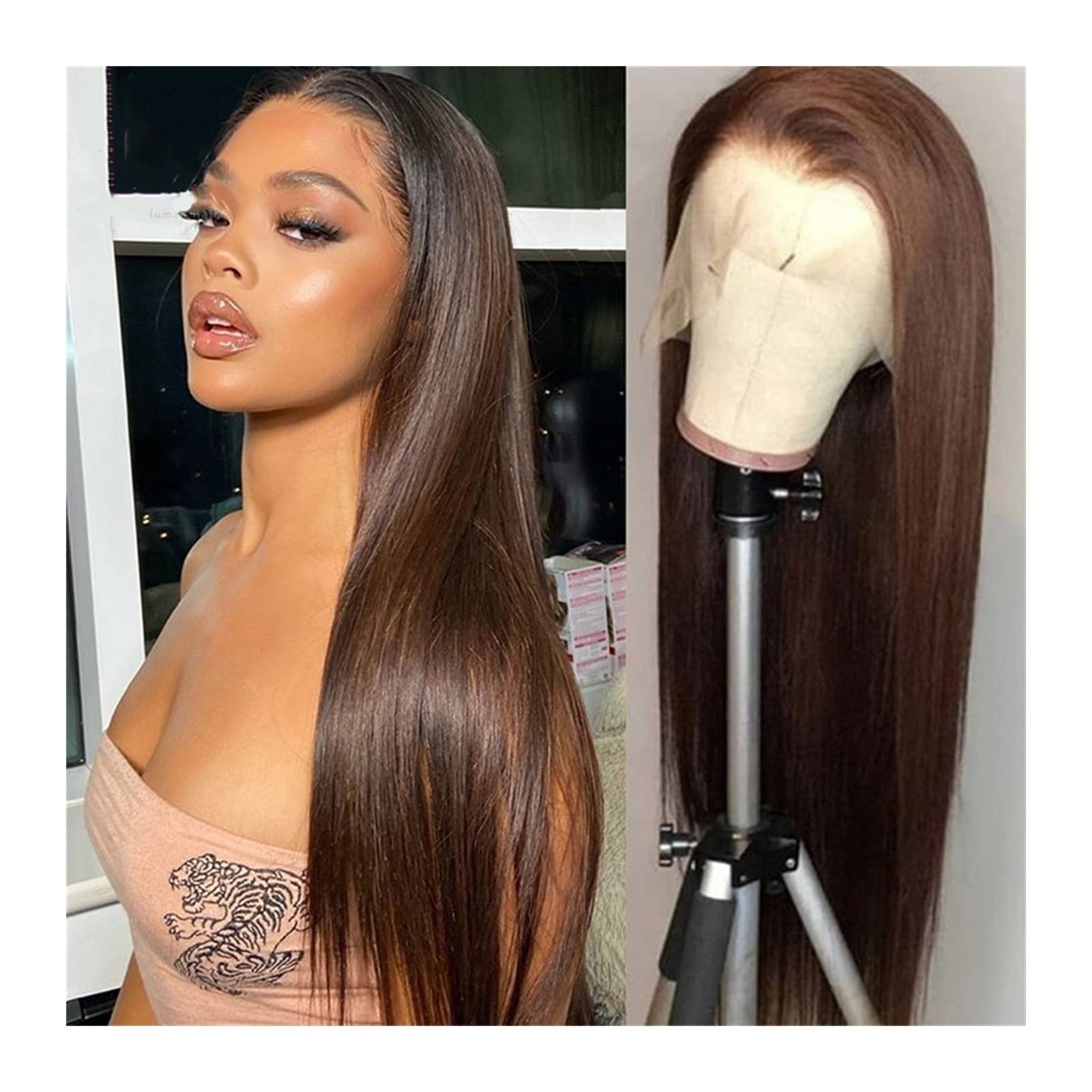 Brazilian 13x4 Lace Front Human Hair Wig - Bone Straight Brown Pre Plucked 4x4 Lace Closure Wig with 13x1 T Part & Transparent Lace | Natural Look for Women | Perfect for Daily Wear, Cosplay, Weddings & Special Occasions