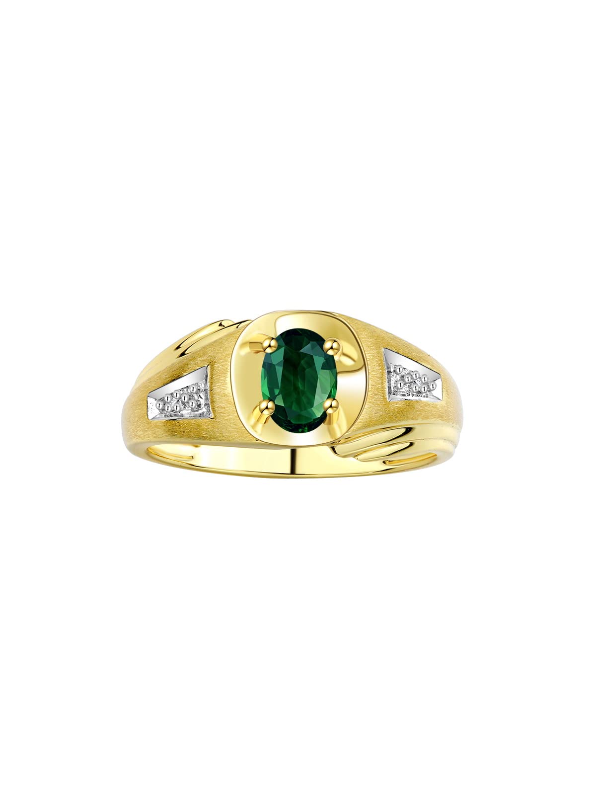 Rylos Men's Classic Designer 8X6MM Oval Gemstone & Diamond Ring - Yellow Gold Plated Silver Birthstone Ring for Men (Sizes 8-13) | Perfect for Weddings, Anniversaries & Gifts