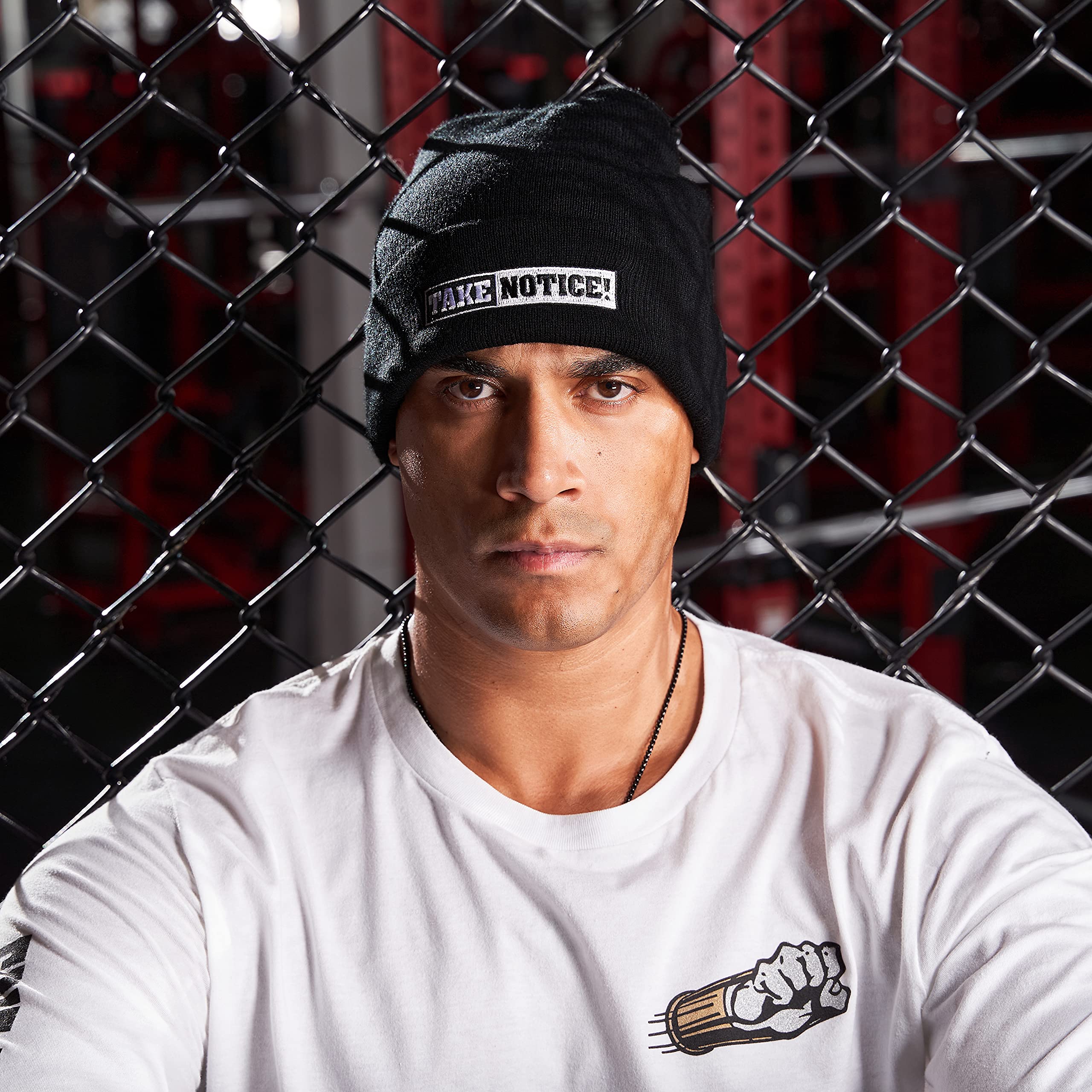 TAKE Notice! Watch Cap Style Knit Hat - Black with Embroidered Logos Front and Back | UFC MMA Boxing Beanie for Athletes & Fans | Winter Sports & Streetwear Fashion