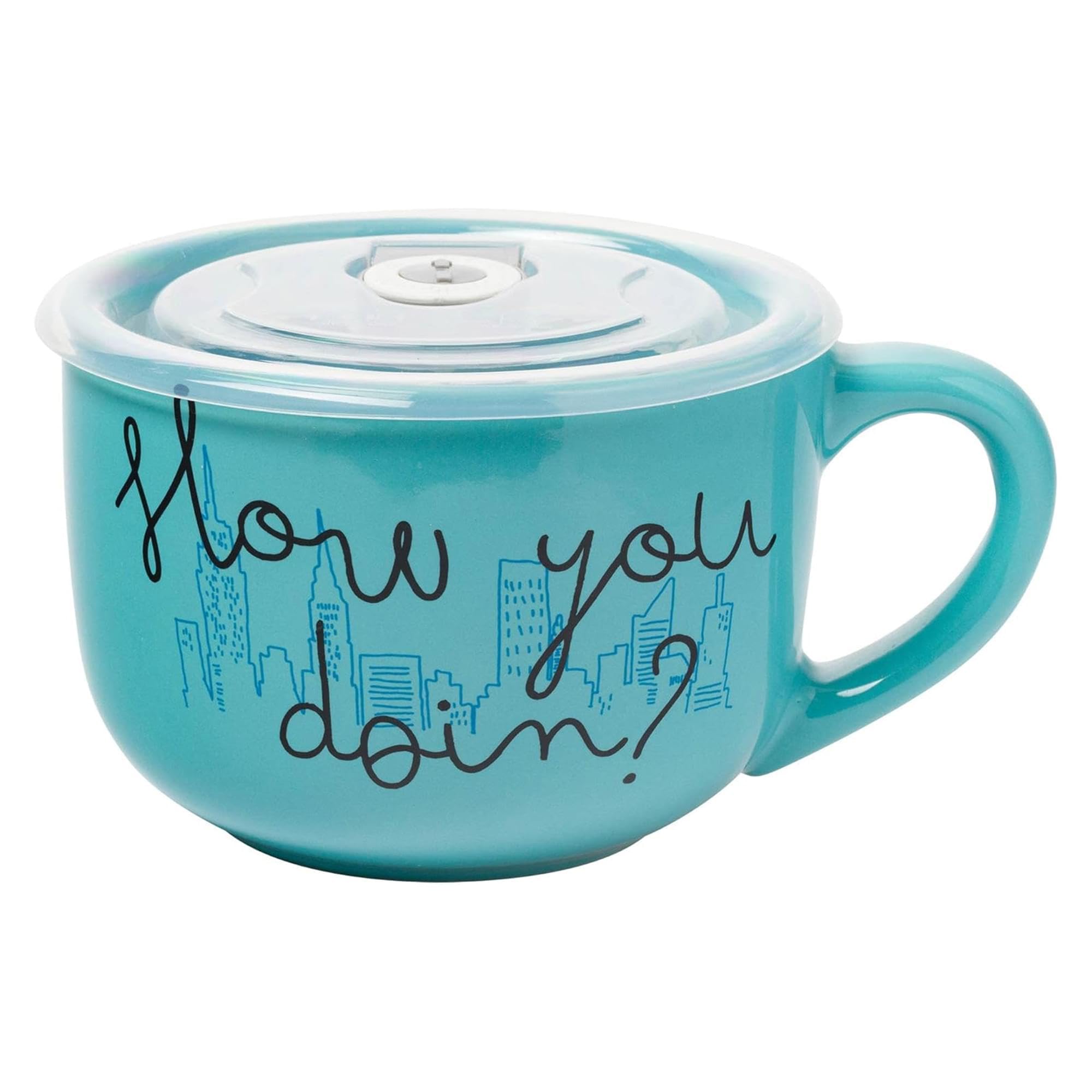Silver Buffalo Friends 'How You Doin' Ceramic Soup Mug with Vented Plastic Lid - 24oz Coffee Cup for Office, Home & Gifts - Perfect for Soup, Tea & Hot Beverages