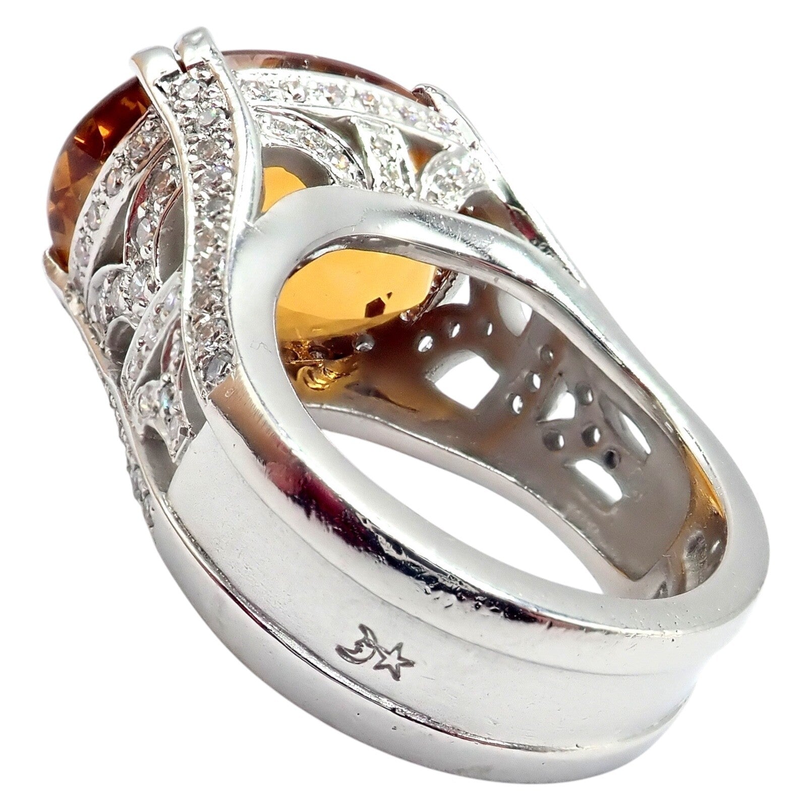 Kieselstein Cord Platinum 2.5 Carat Diamond & Golden Citrine Cocktail Ring Size 6.5 - Elegant Evening Wear & Special Occasion Jewelry Gift