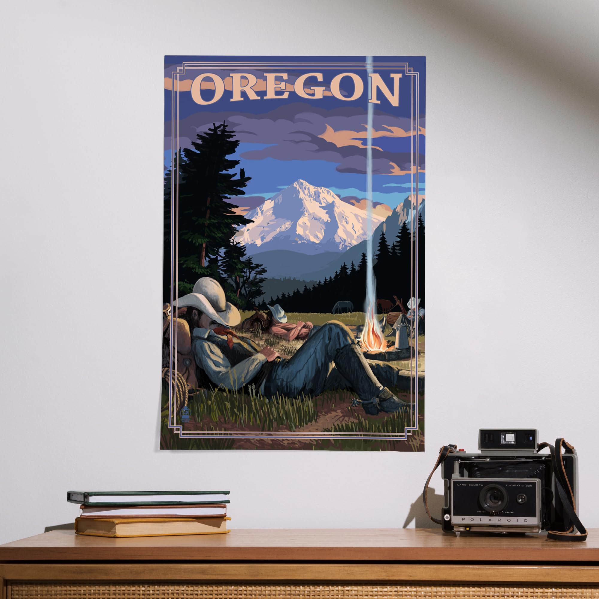 Lantern Press 16x24 Inch Giclee Art Print - Oregon Cowboy Camping Night Scene Wall Decor | Perfect for Living Room, Bedroom & Cabin Decor