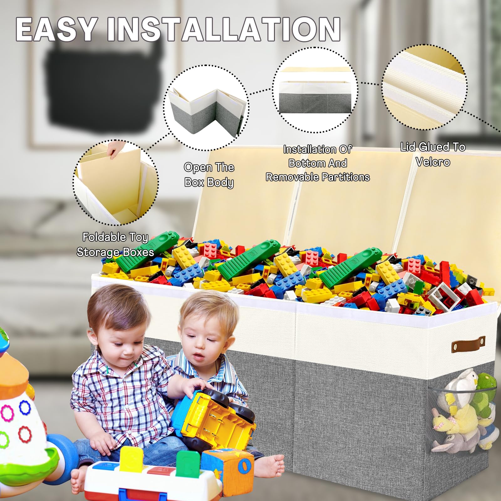 Collapsible Large Toy Storage Box with Lid - 38