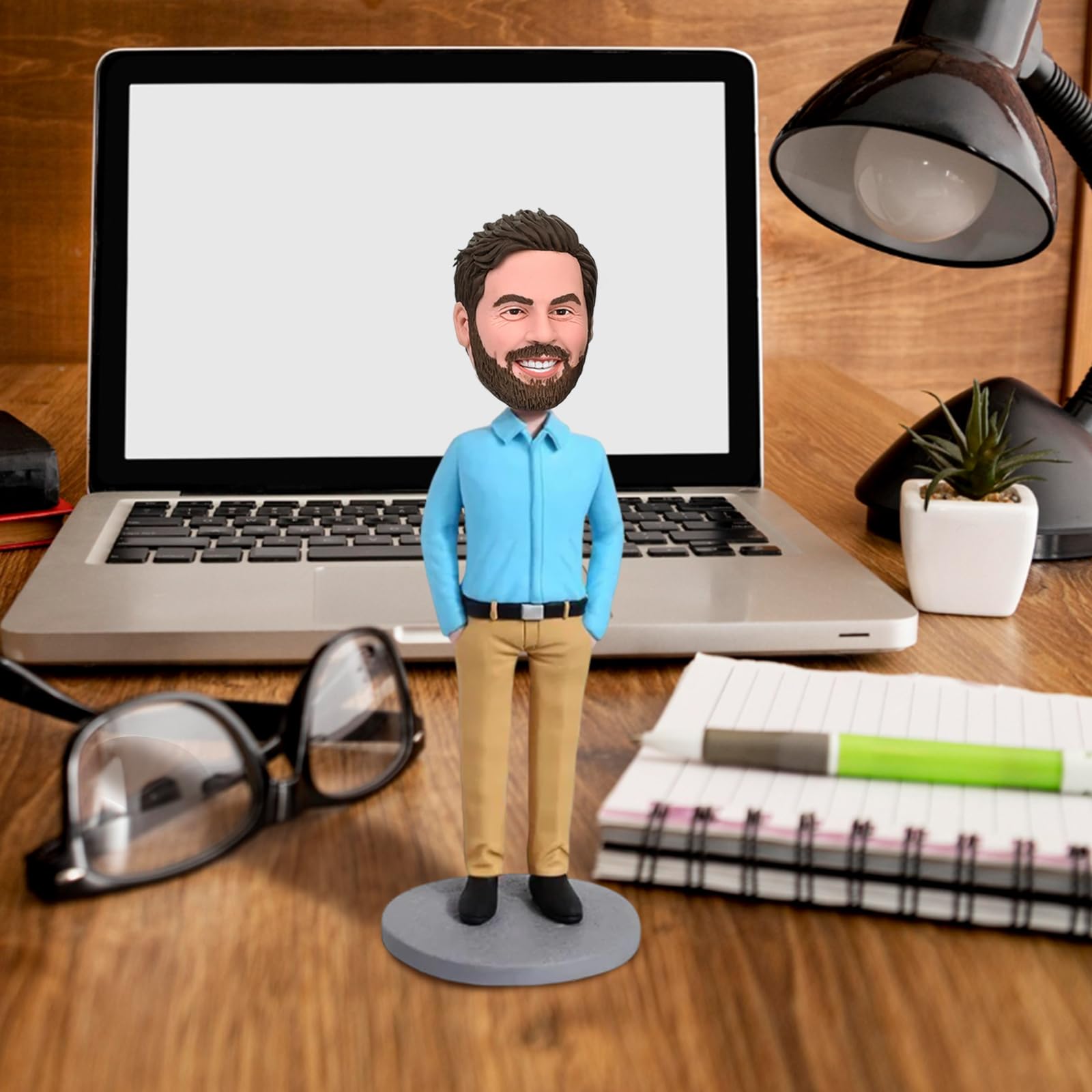 Custom Bobblehead Figurine - Personalized Handmade Clay Sculpture from Photo - Funny Gifts for Dad, Men's Birthday - Fully Customizable Blue Suit Doll - Unique Gag Gift for Father's Day, Retirement, Office Decor & Collectibles